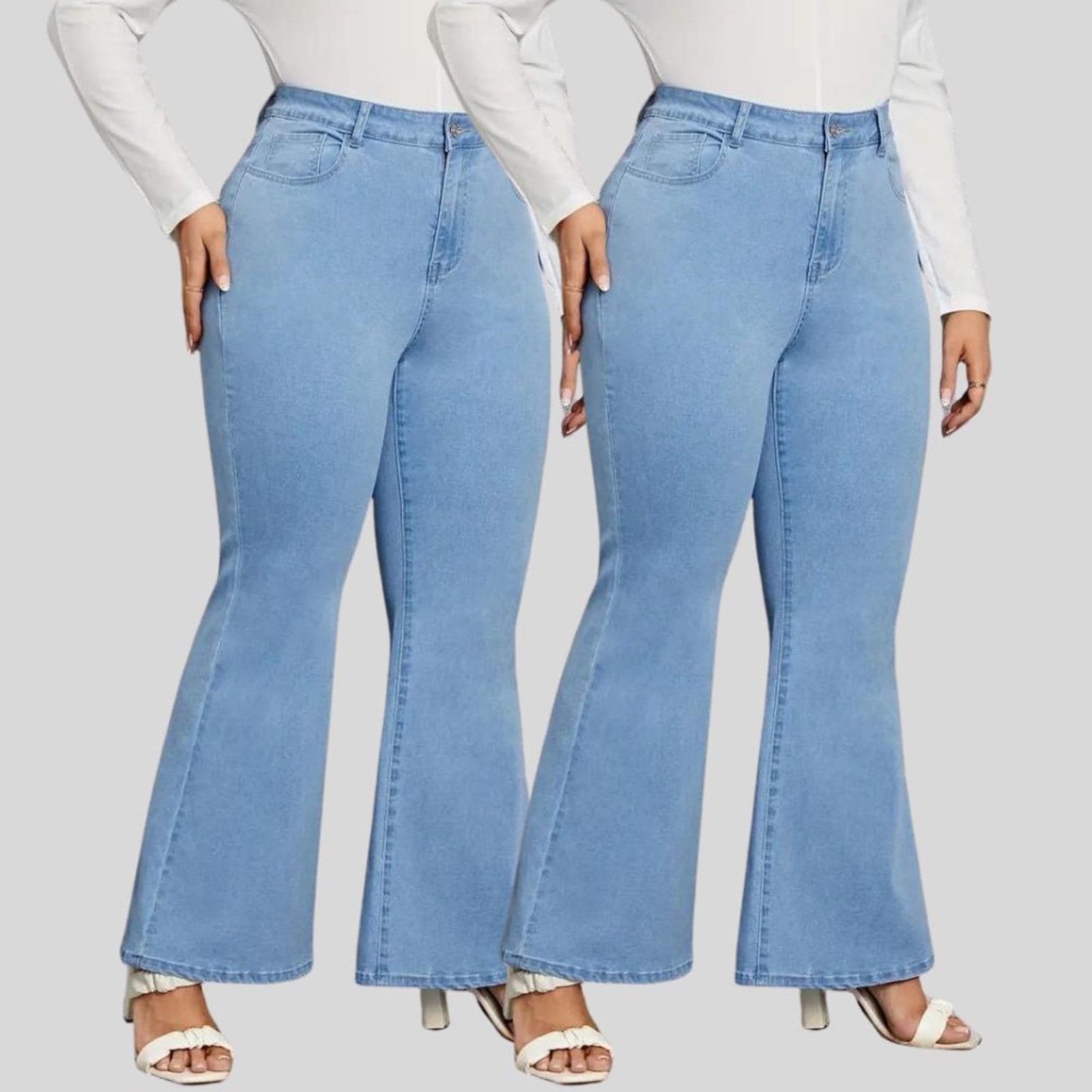 Kit 2 Calça Flare Plus Size Feminina Tex Jeans Boca de Sino Cintura Alta Modeladora com Elastano Claro