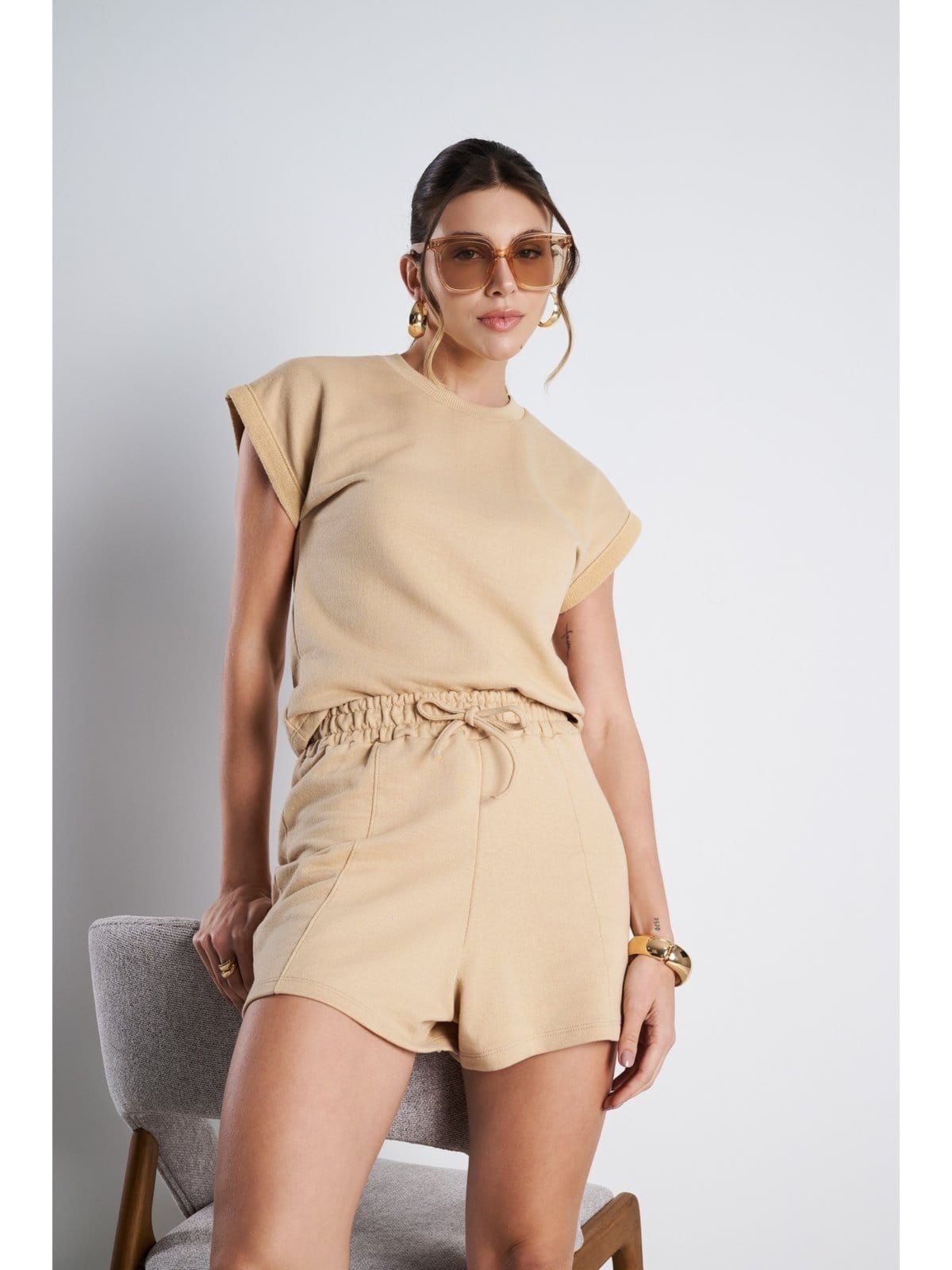 Conjunto Feminino Meujeans Sandy Moletinho Cappuccino