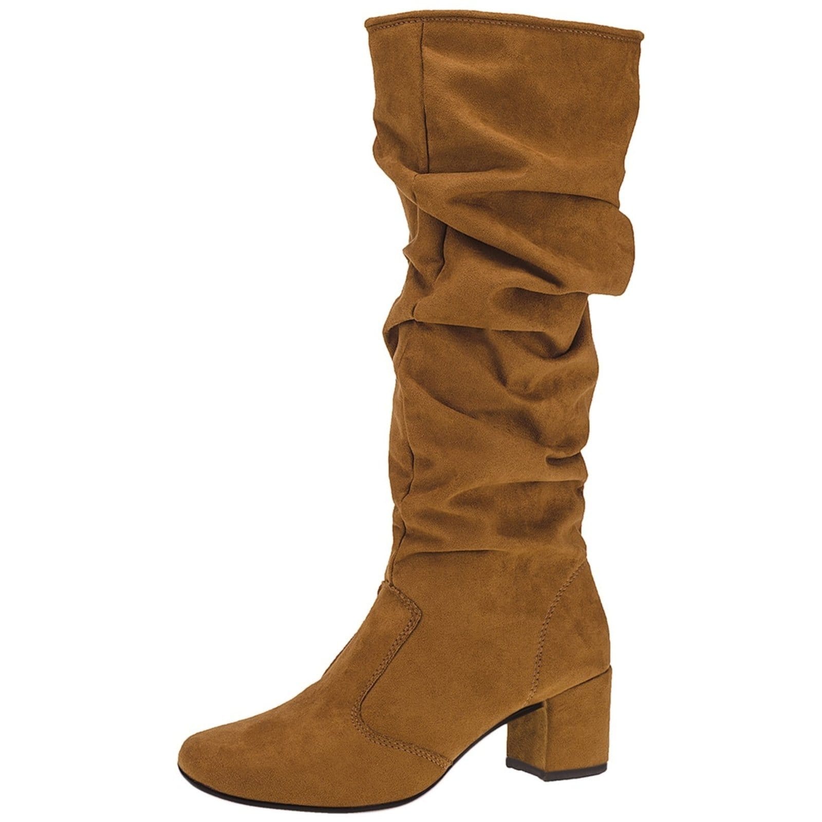 Bota Feminina Lóris Shoes Over Enrugada Cano Longo com Ziper Bico Quadrado Salto Baixo Grosso Confortável 452