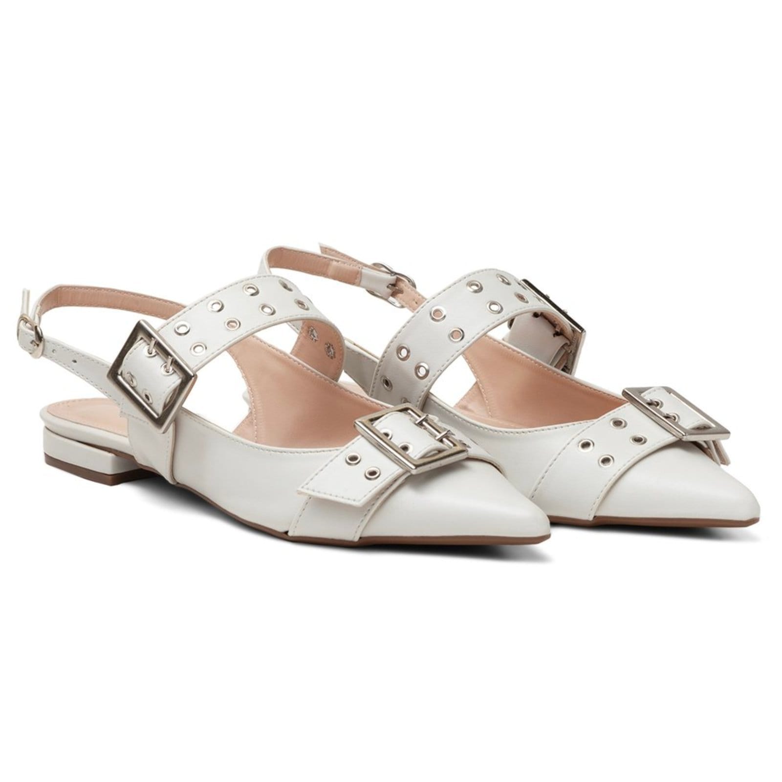Sapatilha Slingback Rasteira Feminina Bico Fino Off White Casual 183010