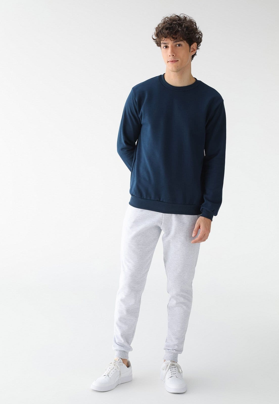 Vista 2 Blusa de Frio Moletom Masculino Flanelado Benellys Liso Gola Redonda Marinho Benellys azul marinho