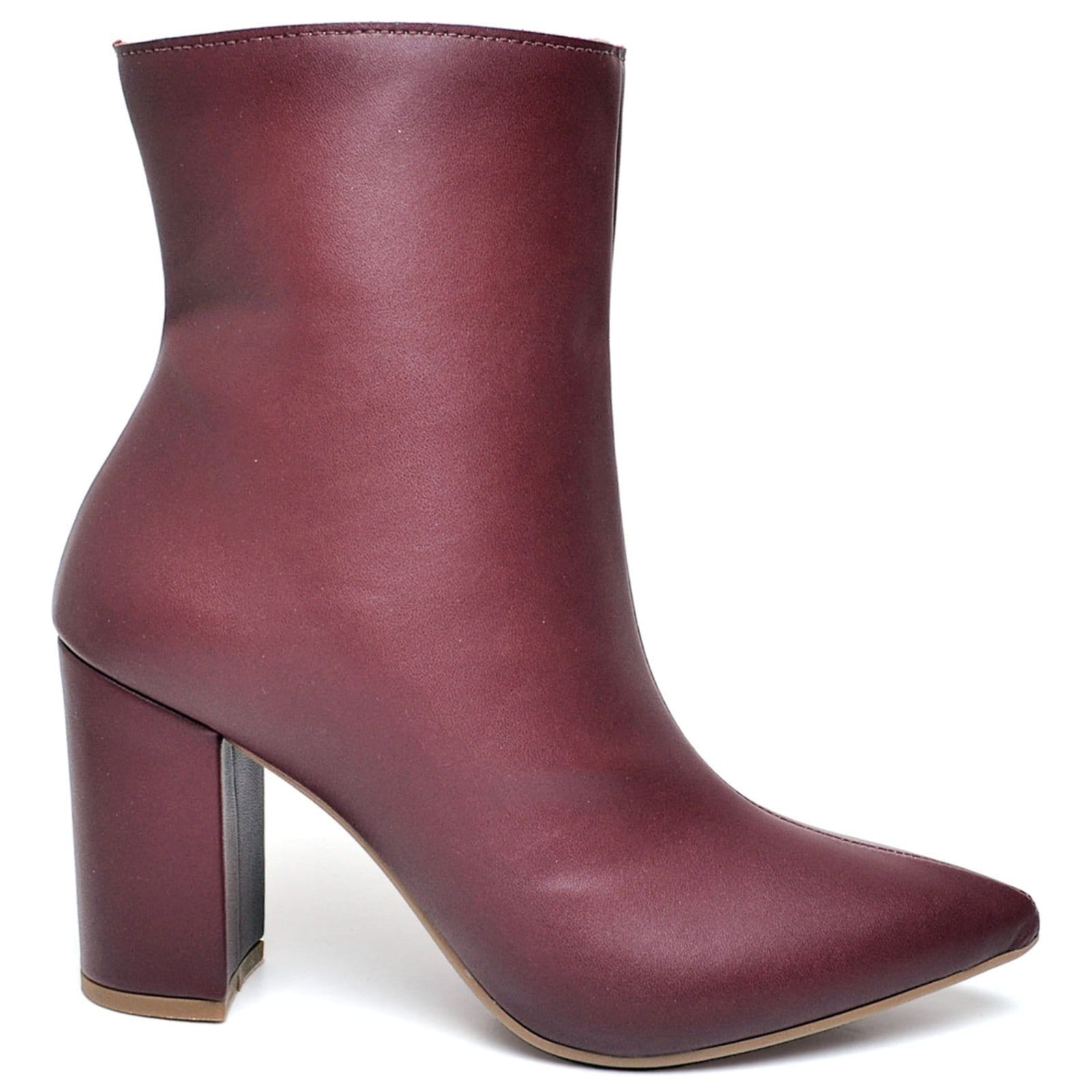 Vista 2 Bota Cano Curto Feminina Salto Grosso Médio Napa Marsala ZAFREM vinho