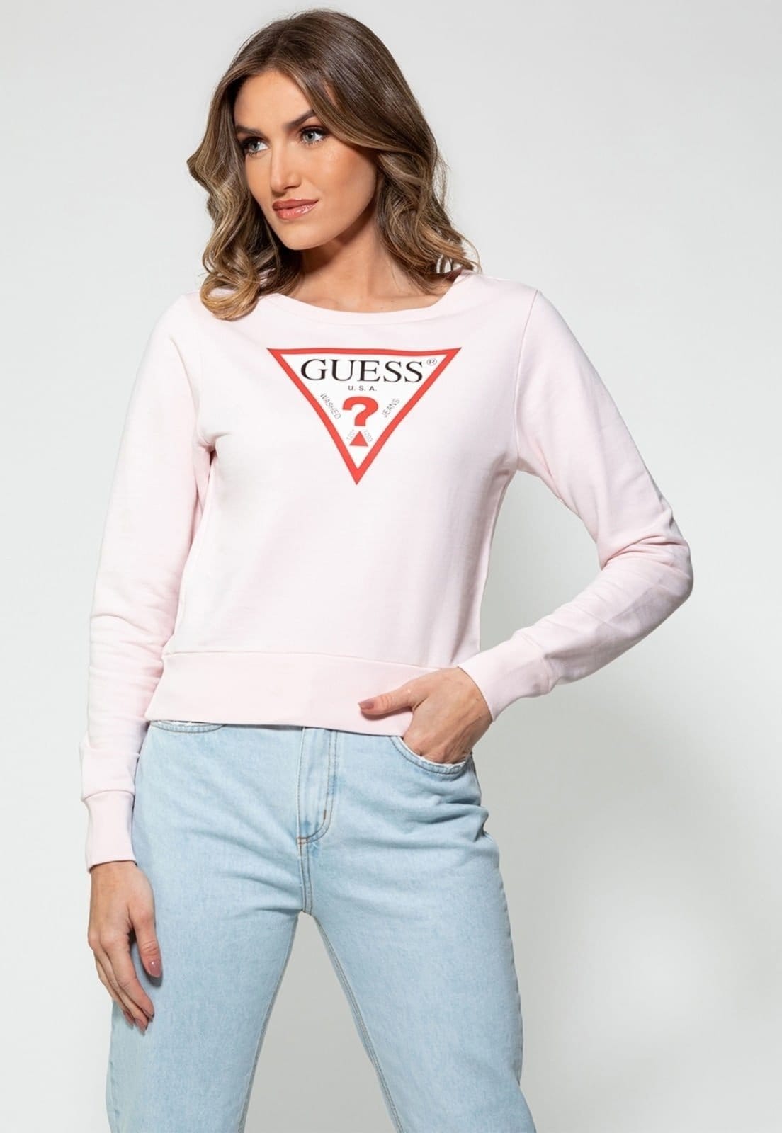 Blusa de Moletom Logo Triângulo Guess Claro
