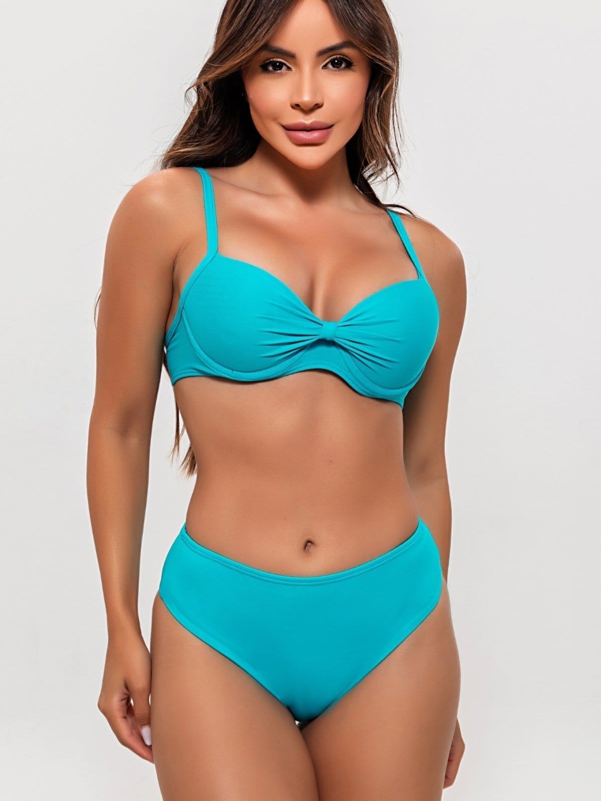 Vista 2 Biquíni Feminino Orla da Praia Com Bojo Meia Taça e Calcinha Cintura édia Ciano Orla da Praia azul