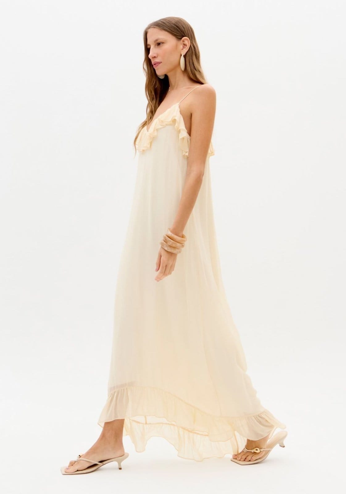 Vestido Super Midi De Alças Com Babados