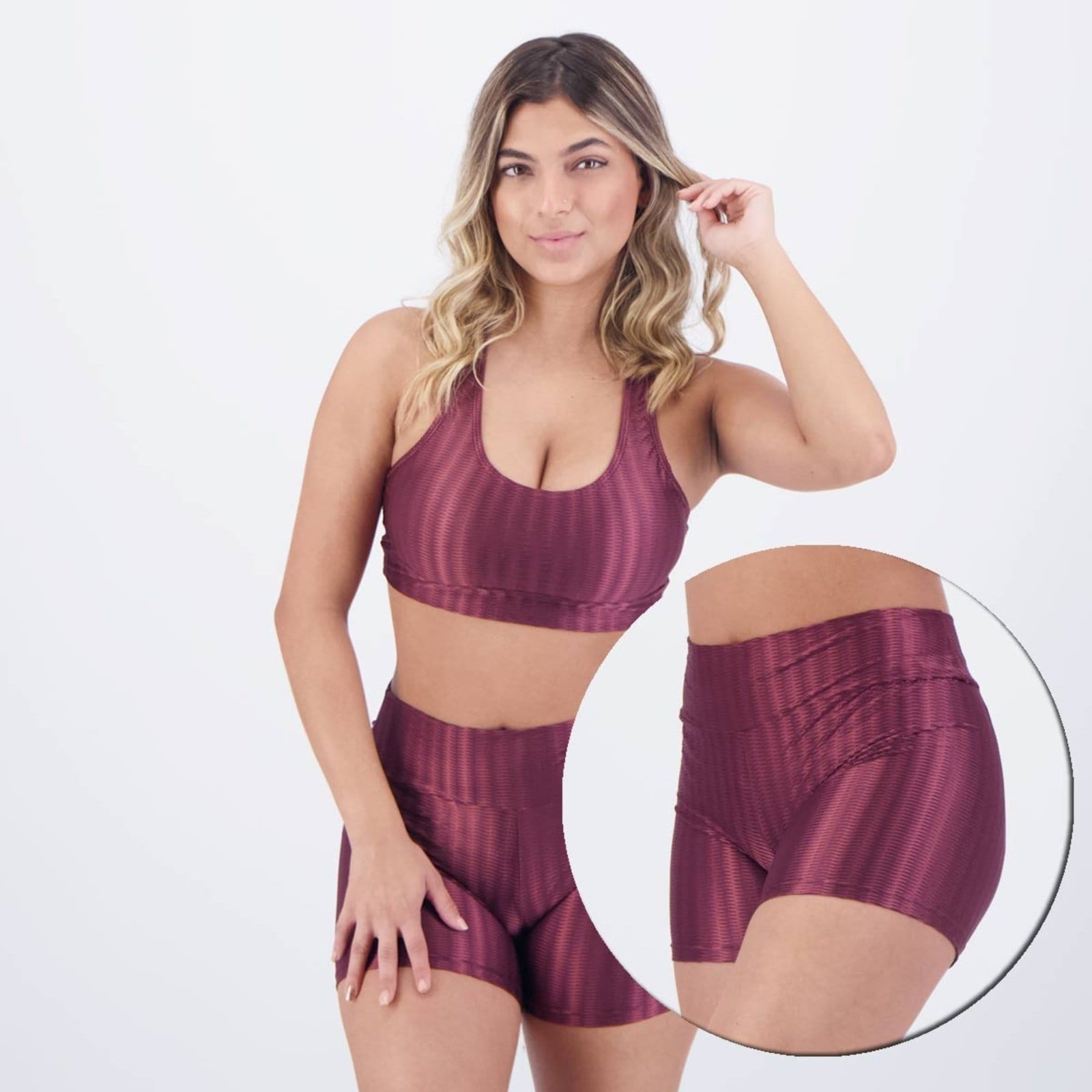 Conjunto Selene Top 3D Com Bojo + Shorts 3D Bordô