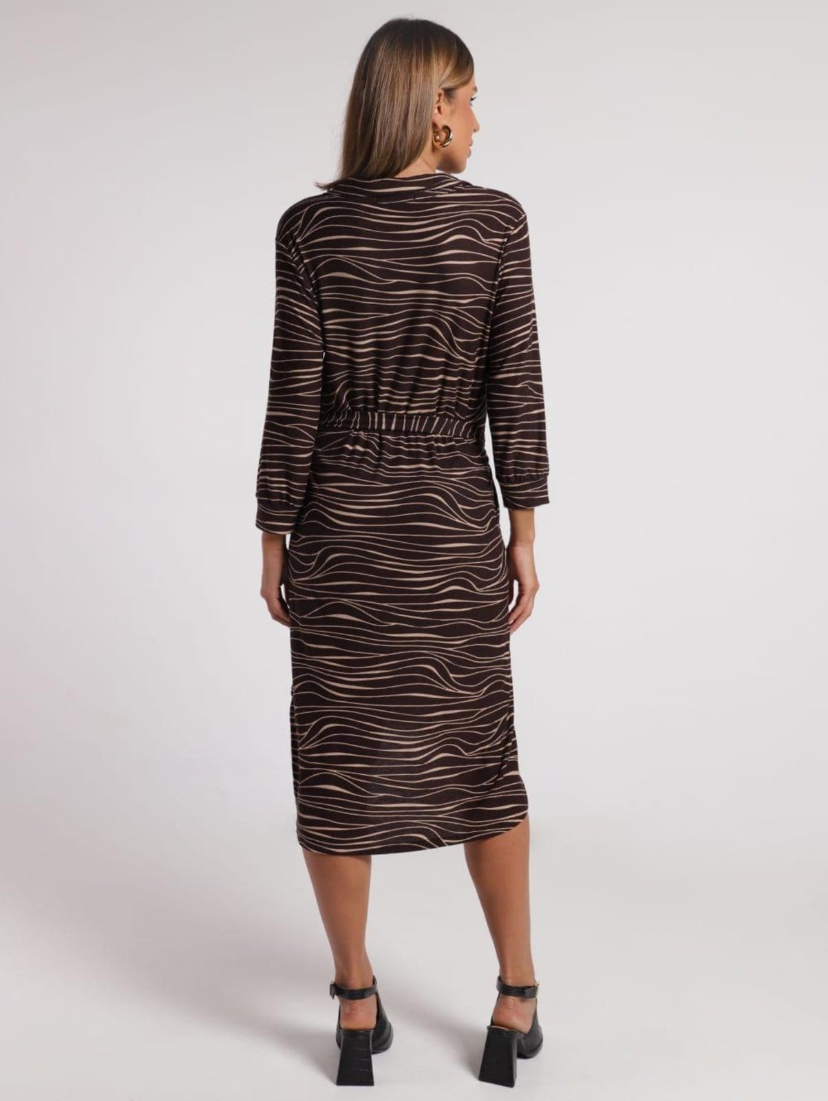 Vista 2 Vestido Chemise Midi Manga 3/4 Autentique Feminino Autentique marrom