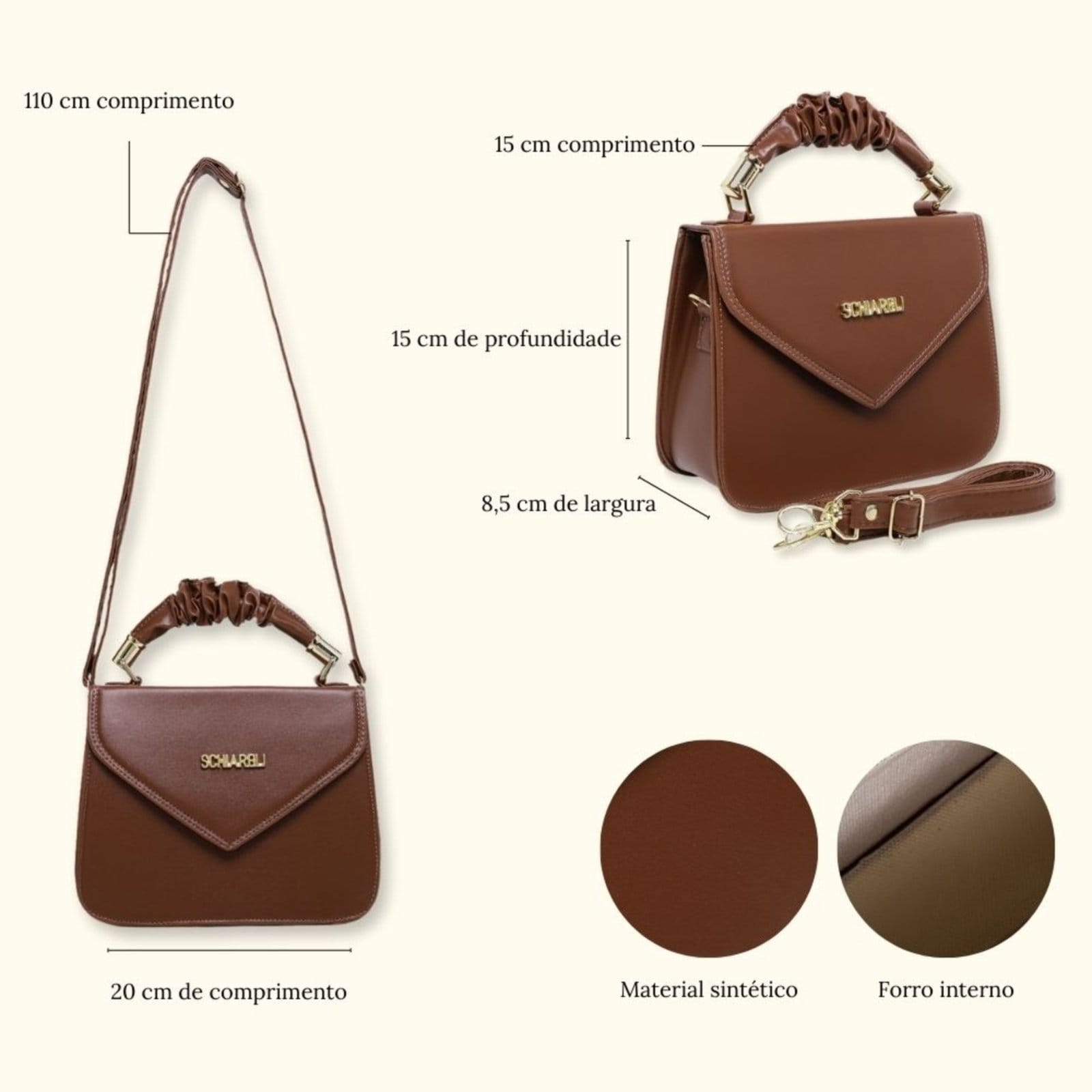 Vista 2 Bolsa Feminina Tira Colo Transversal Com Alça Removível 8140 Caramelo Schiareli marrom