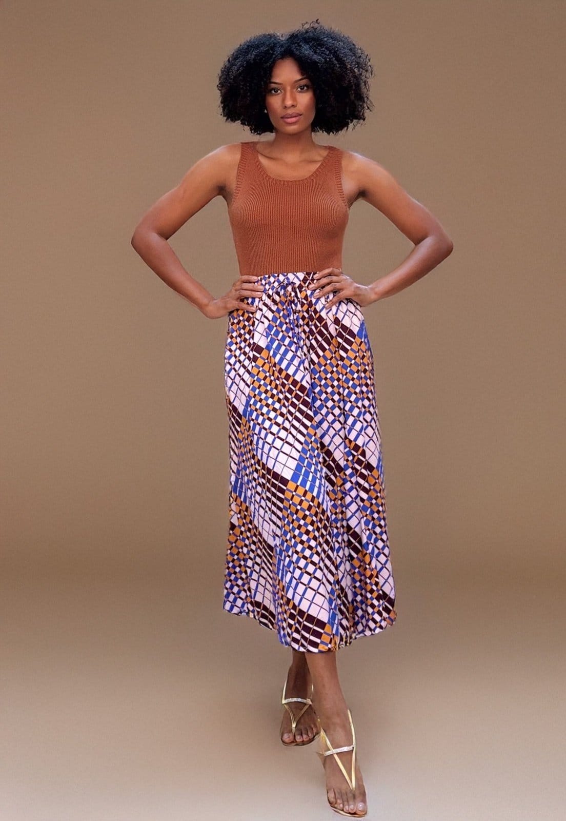 Vista 2 Saia Longa Amazonia Vital Estampa Geométrica Amazonia Vital azul/branco/estampado/marrom