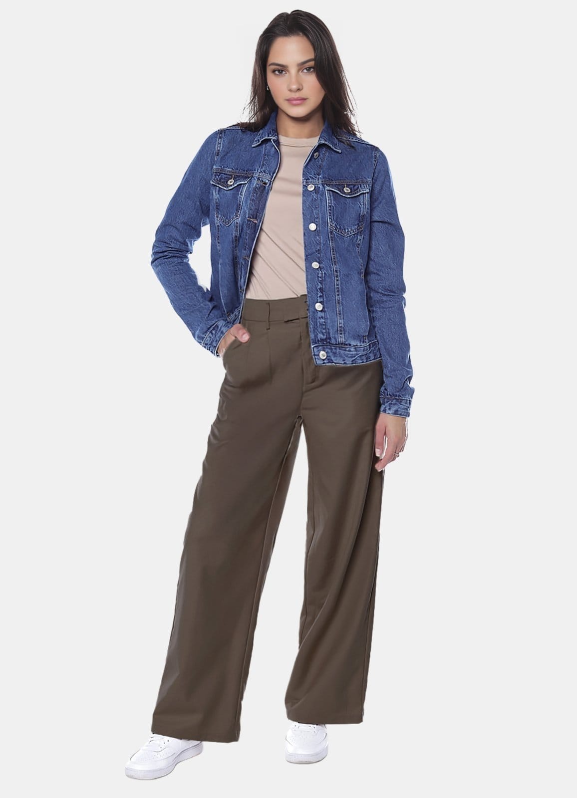 Vista 2 Calça de Pregas Café Sob Cintura Alta em Viscose com Elastano SOB marrom