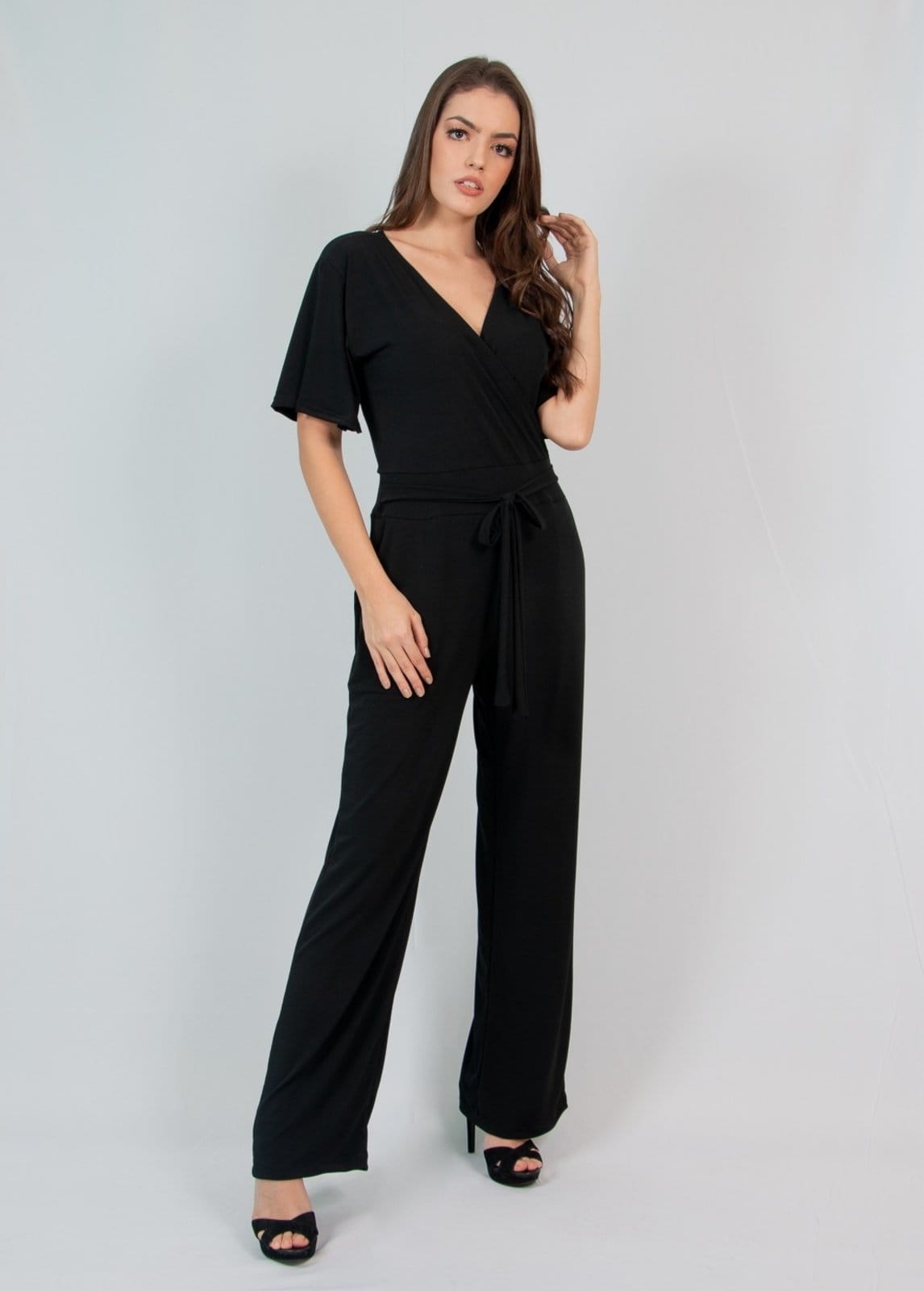 Vista 2 Macacão Viscolycra Decote Transpassado Maria Paes Maria Paes preto