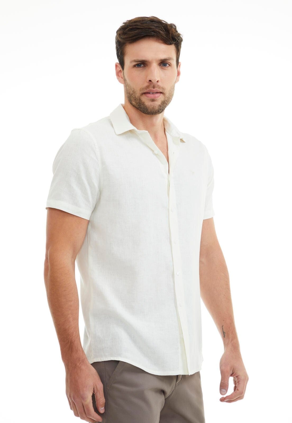 Vista 2 Camisa Linho Slim Traymon - Off White - Gg Traymon off-white white