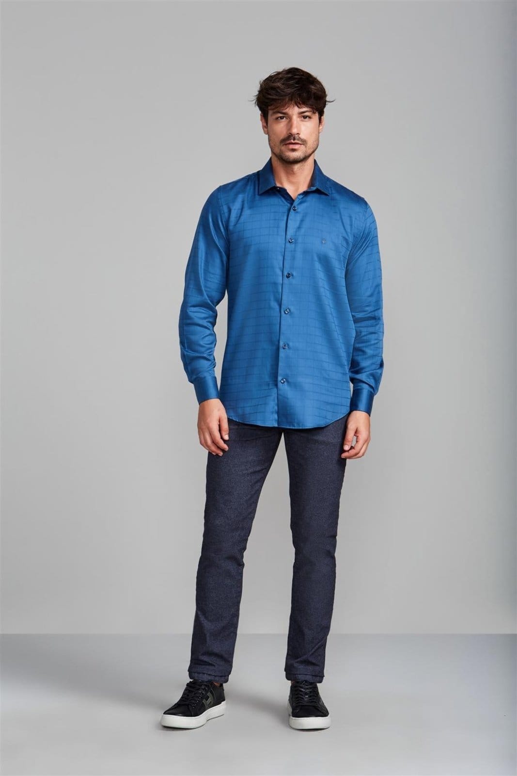 Vista 2 HIGHSTIL Camisa Algodão Egípcio Slim Fit Listrada Médio HIGHSTIL azul