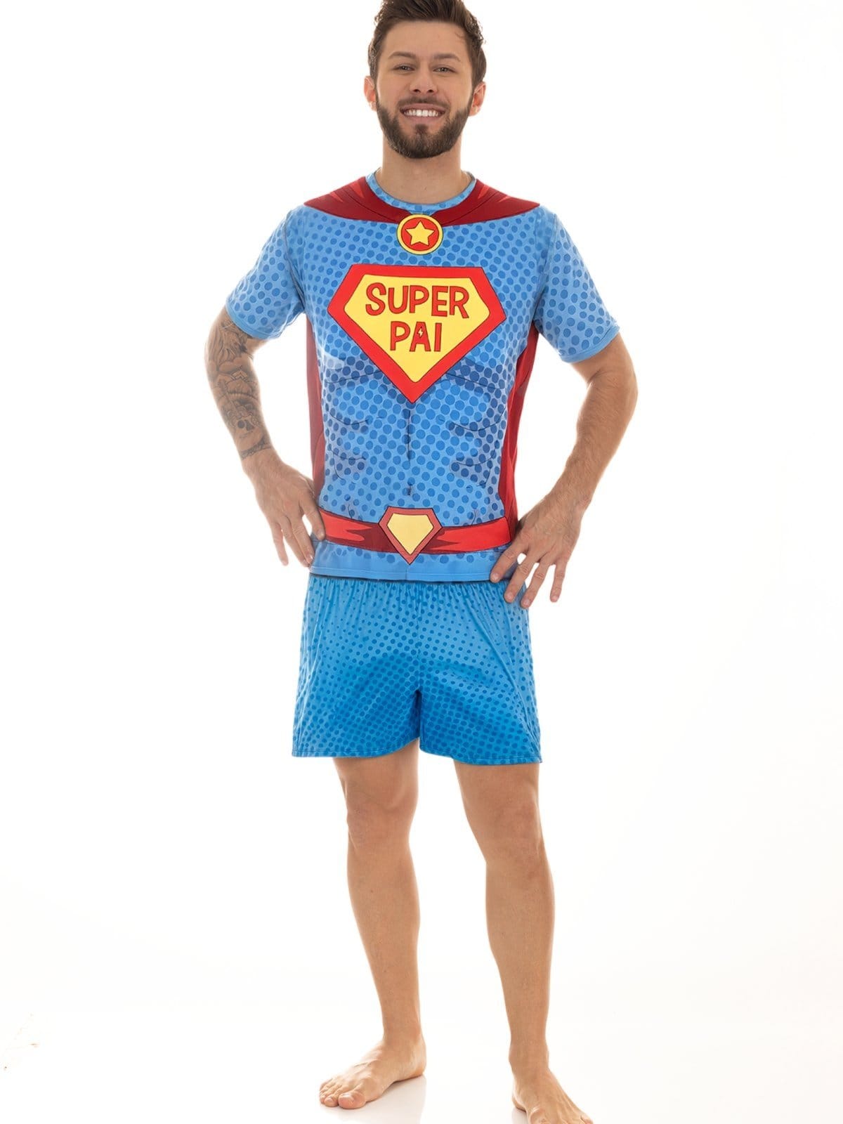 Pijama Masculino Curto de Verão em Peach Touch - Super Pai