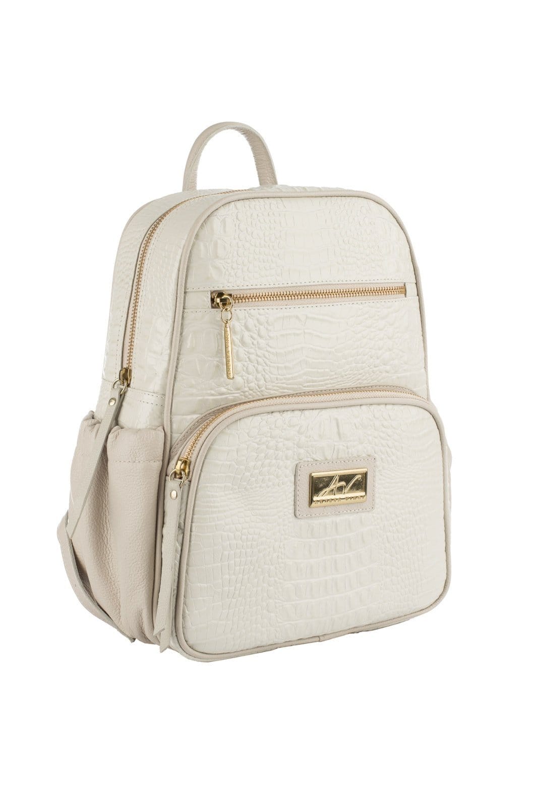 Vista 2 Mochila pequena de couro croco Zoey - Marfim Andrea Vinci off-white