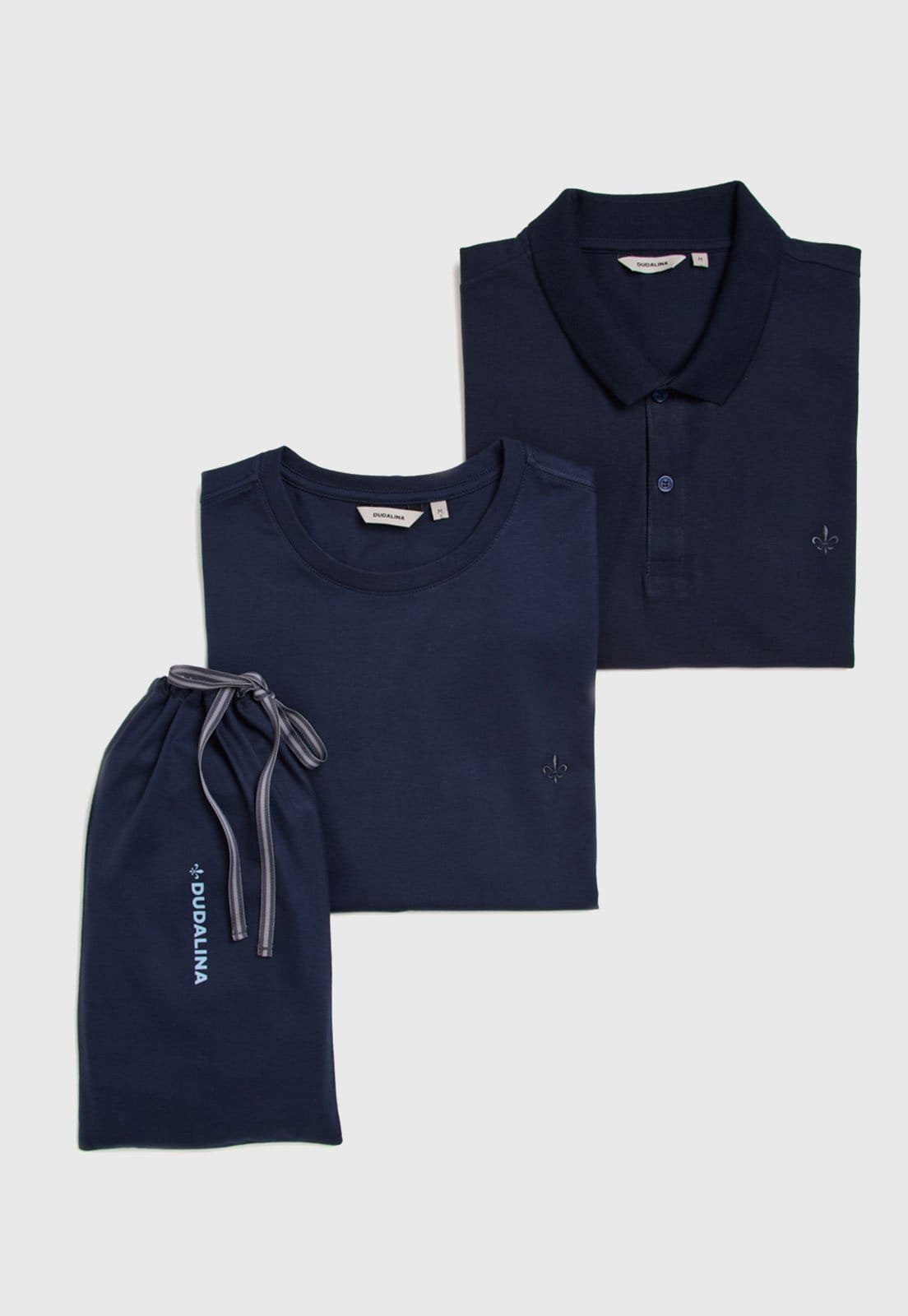 Vista principal Kit Polo e Camiseta Masculino Dudalina Clássica Dudalina azul marinho