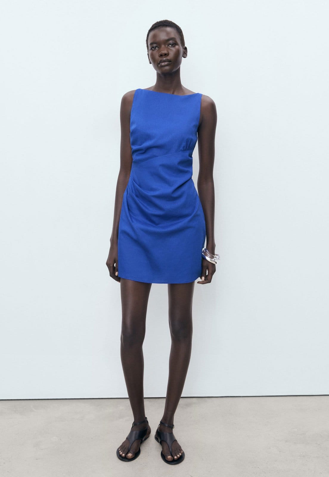 Vista 2 Vestido Feminino Mango Curto Decote Reto Mango azul