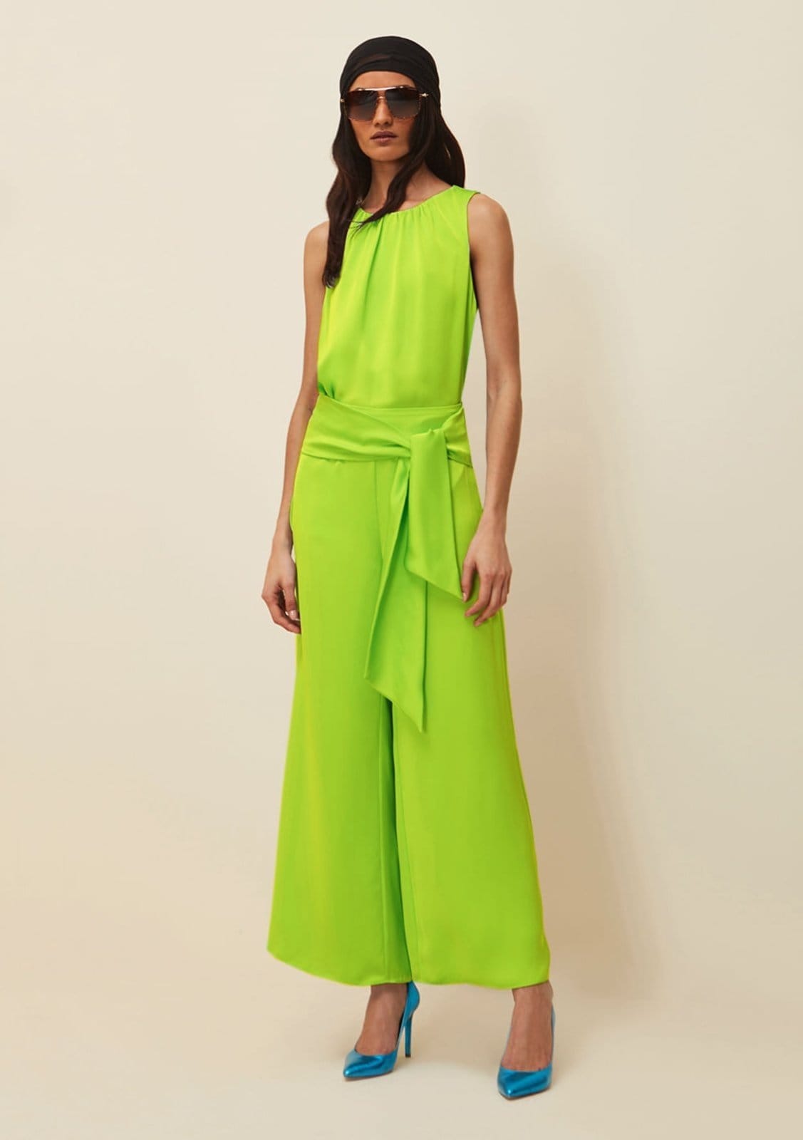 Calça Morena Rosa Reta Cós Alto Com Amarração Verde Verde