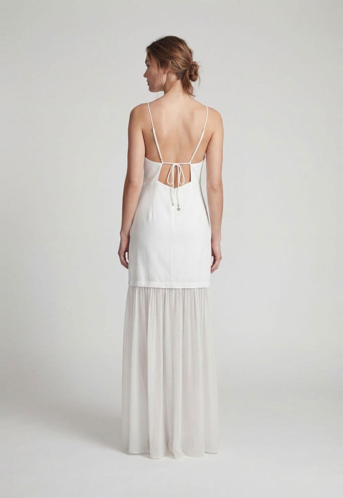 Vista 2 Vestido Feminino Colcci Linho Detalhe Tule Off-White Colcci off-white white