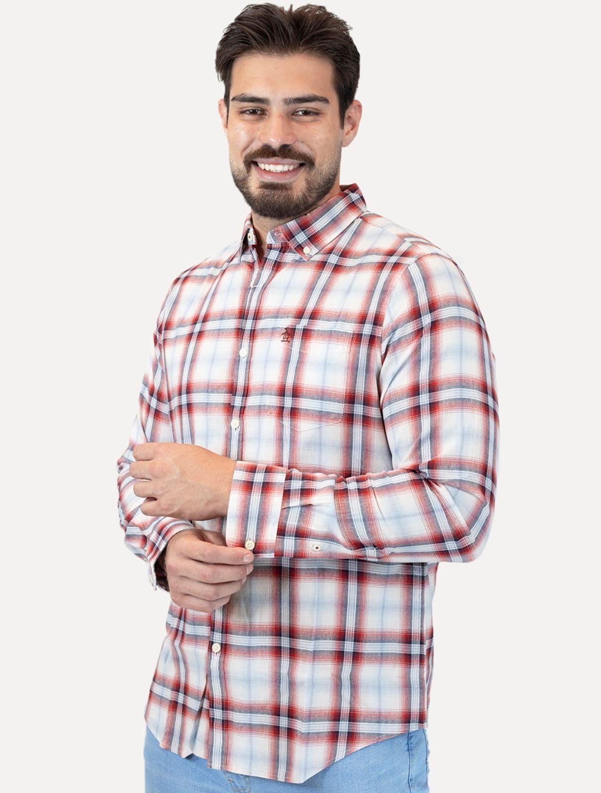 Camisa Original Penguin Masculina Regular Pocket Xadrez Vermelha