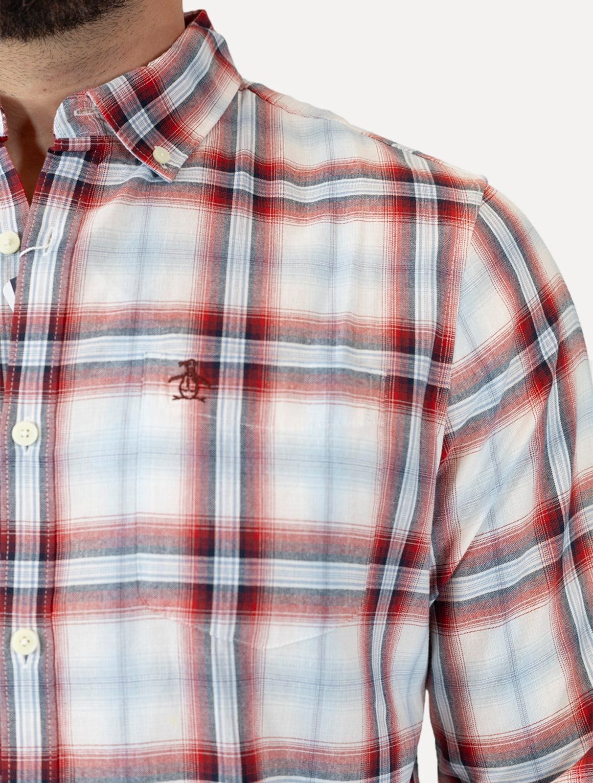 Camisa Original Penguin Masculina Regular Pocket Xadrez Vermelha - 2