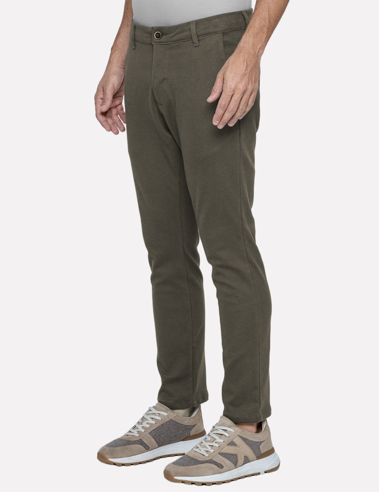 Calça K&J Black Masculina Regular Malha Ponto Roma Alfa Comfy Kaki Escuro