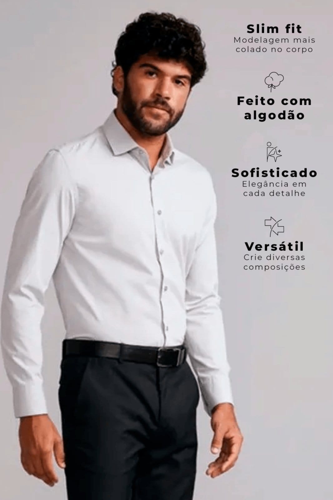 Vista 2 HIGHSTIL Camisa Social Slim Fit Lisa Claro HIGHSTIL cinza