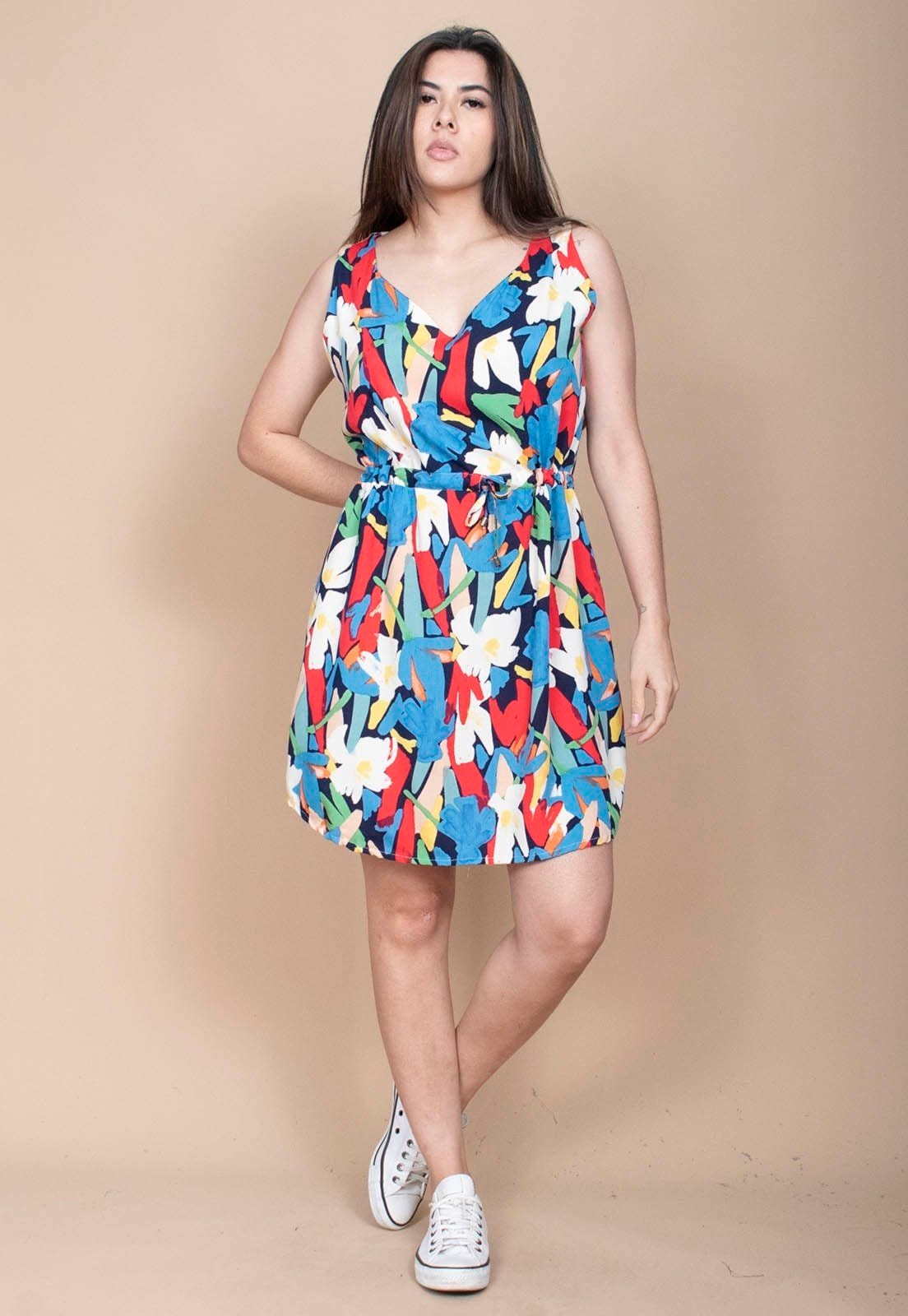 Vista 2 Vestido Cabanafree Plano Curto Estampa Floresce Cabanafree amarelo/estampado/vermelho