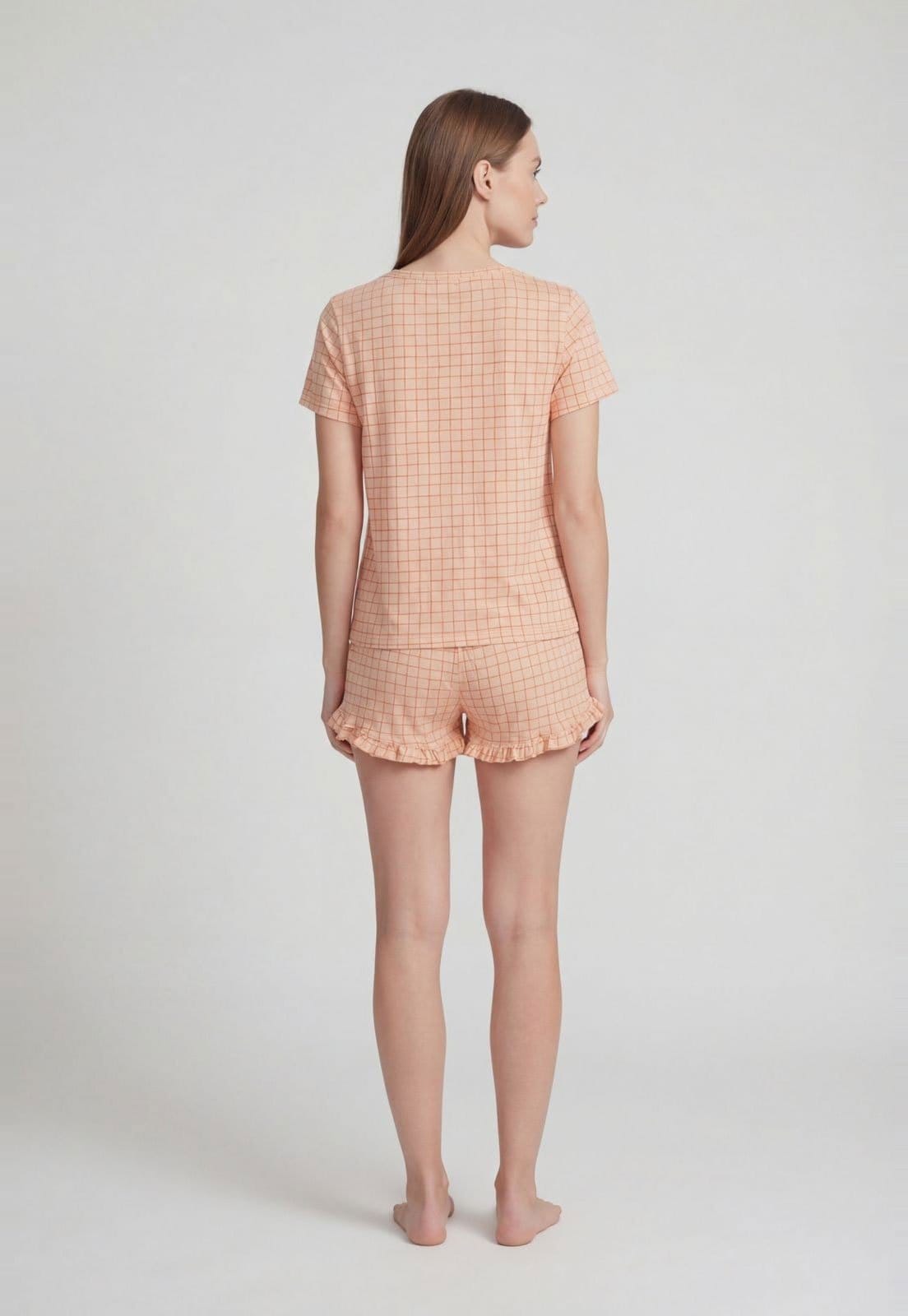 Vista 2 Conjunto Pijama Feminino Hering Xadrez Pêssego Hering laranja