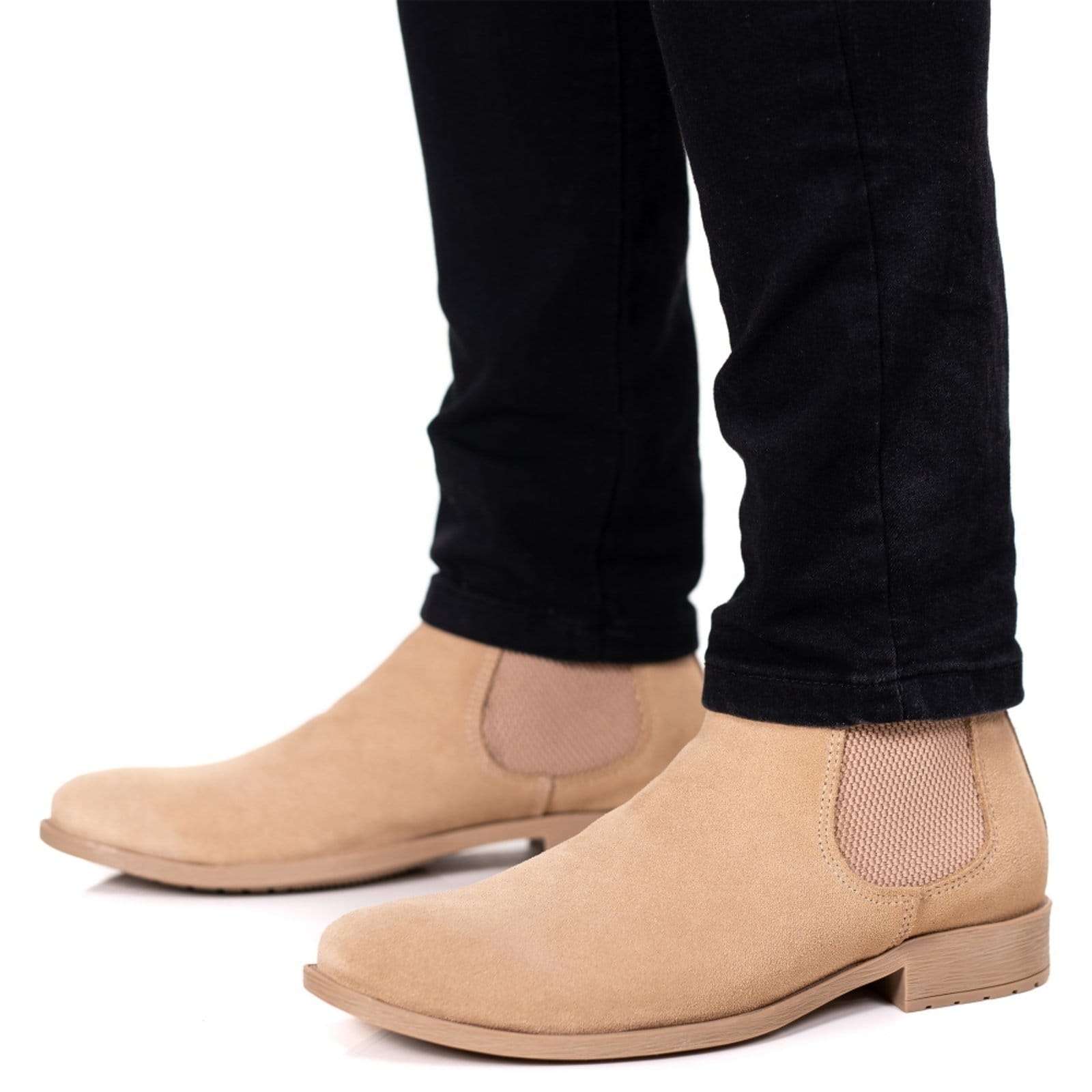 Vista 2 Bota Botina Chelsea Masculina em Couro Confortável Areia Yes Basic bege