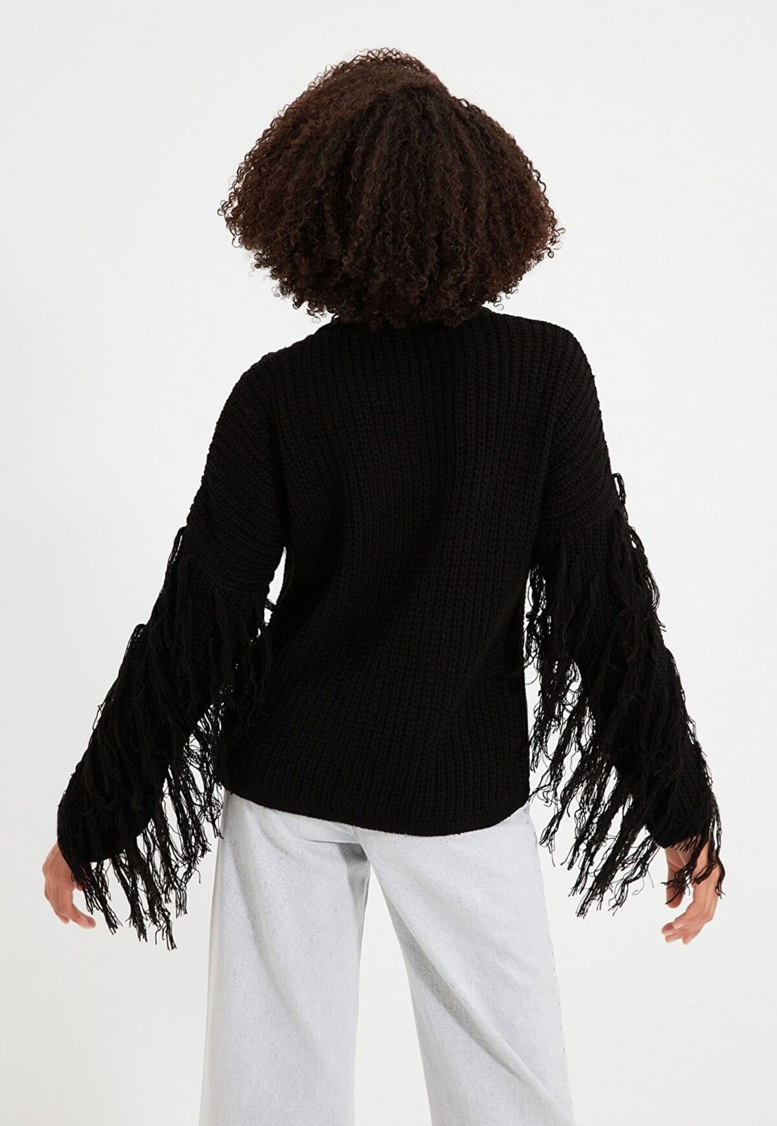 Suéter Tricot Trendyol Collection Franjas Preta - 2