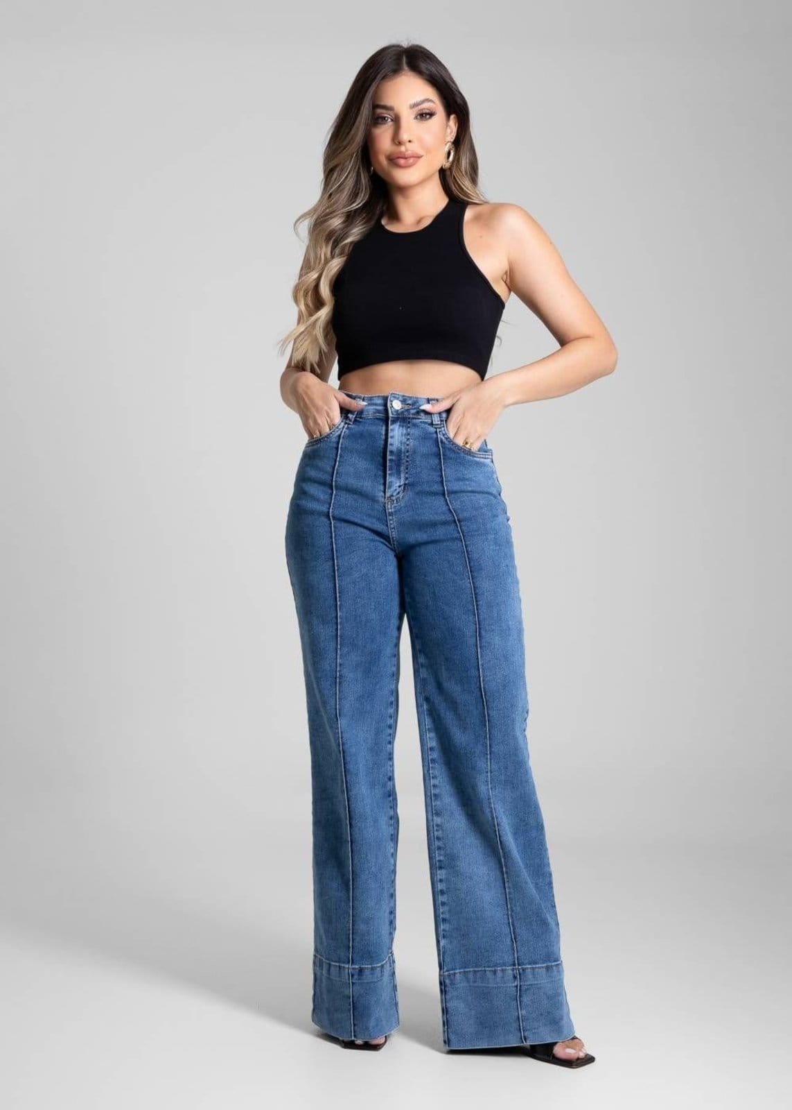 Vista 2 Calça Jeans Sawary Wide Leg - 281764 Sawary azul