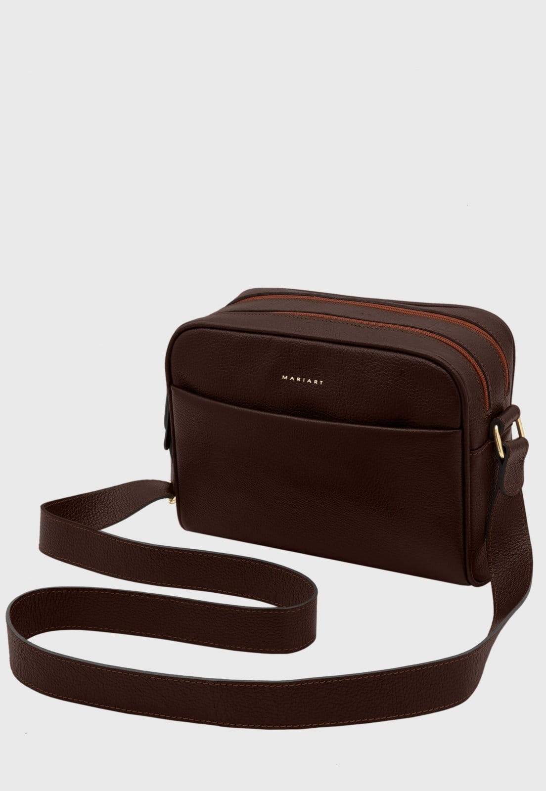 Vista 2 Bolsa Transversal de Couro Mariart Pupunha Chocolate Mariart marrom