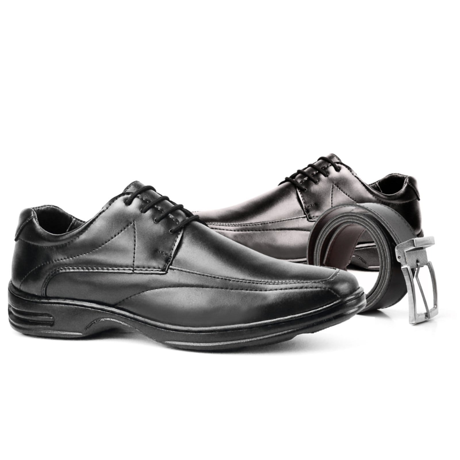Sapato Social Kit Masculino Ortopédico Anatômico Com Cinto Fivela Metálica Visual Elegante