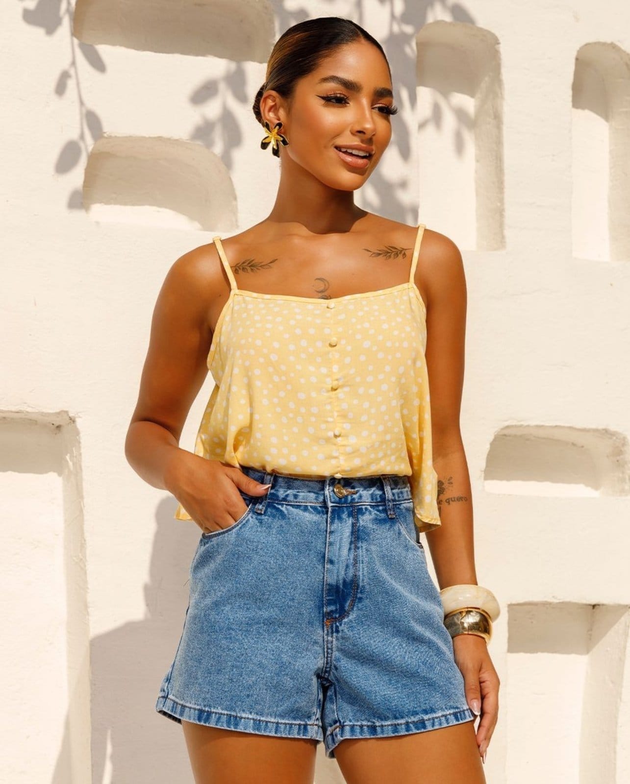 Shorts Mom Feminino Cintura Alta Básico 70101 Sky Médio