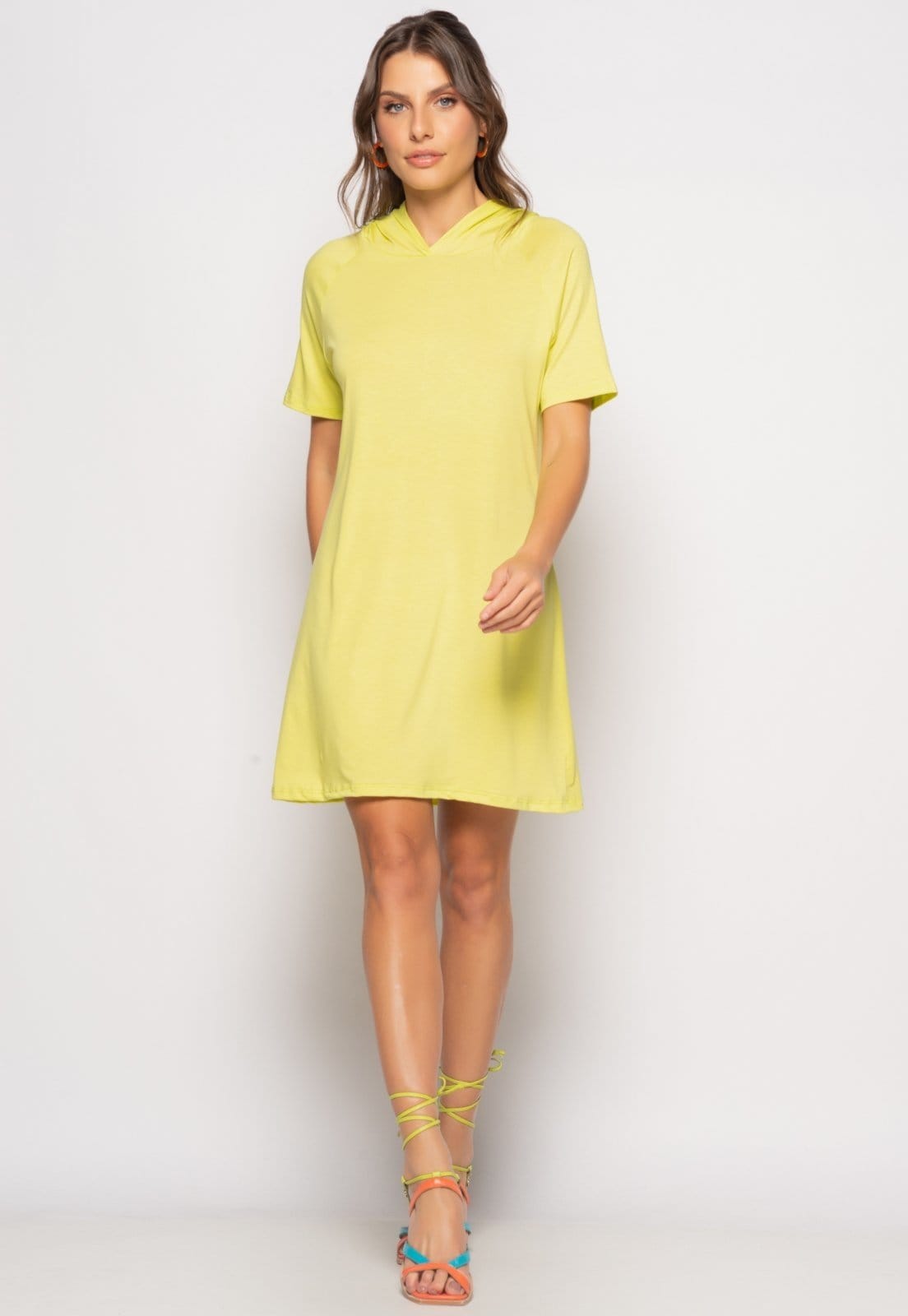 Vestido Curto Com Capuz Malha Salvatore Limão - 2