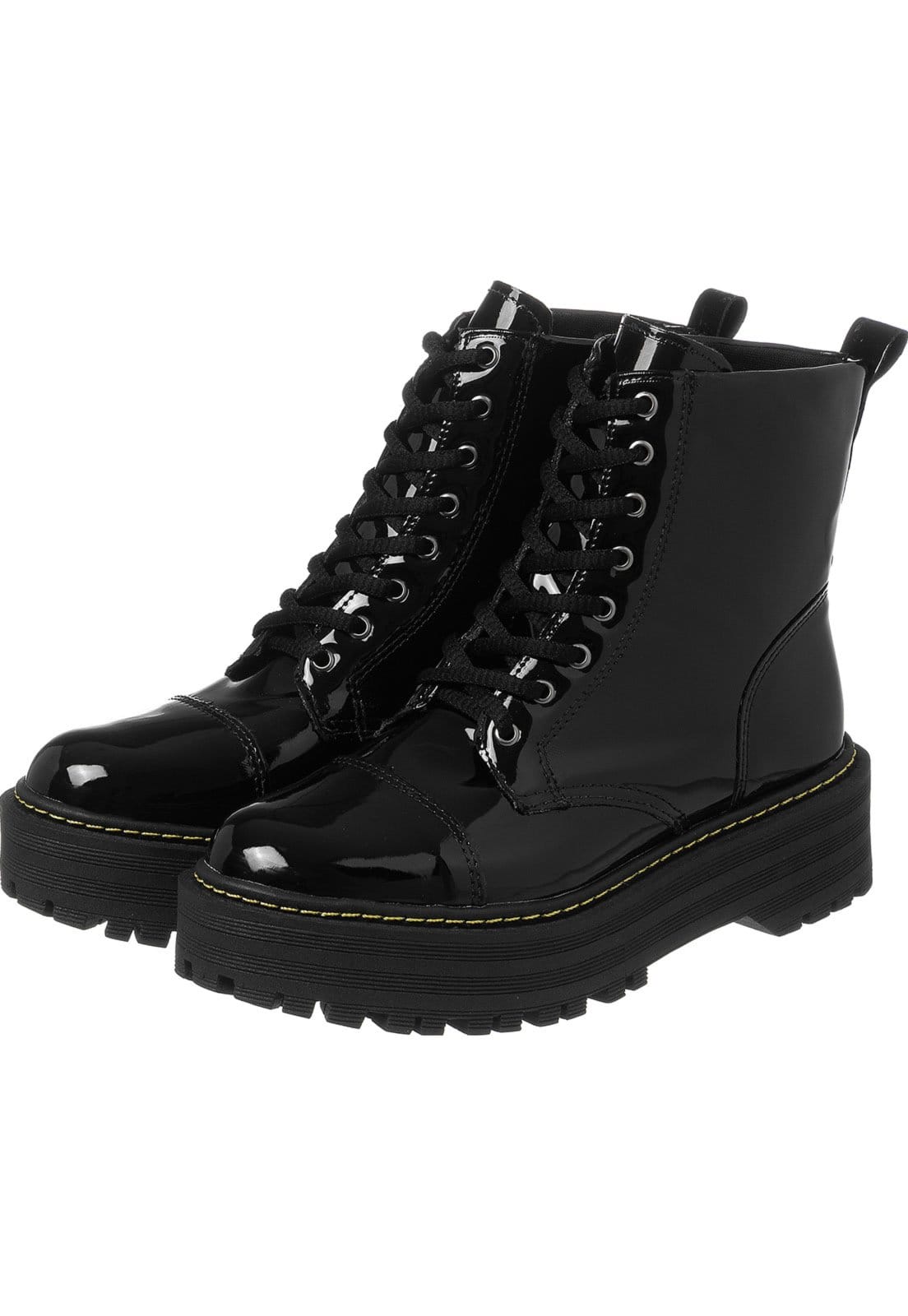 Vista 2 Bota Coturno Lumiss Plataforma Tratorado Verniz CORE Amorelle preto