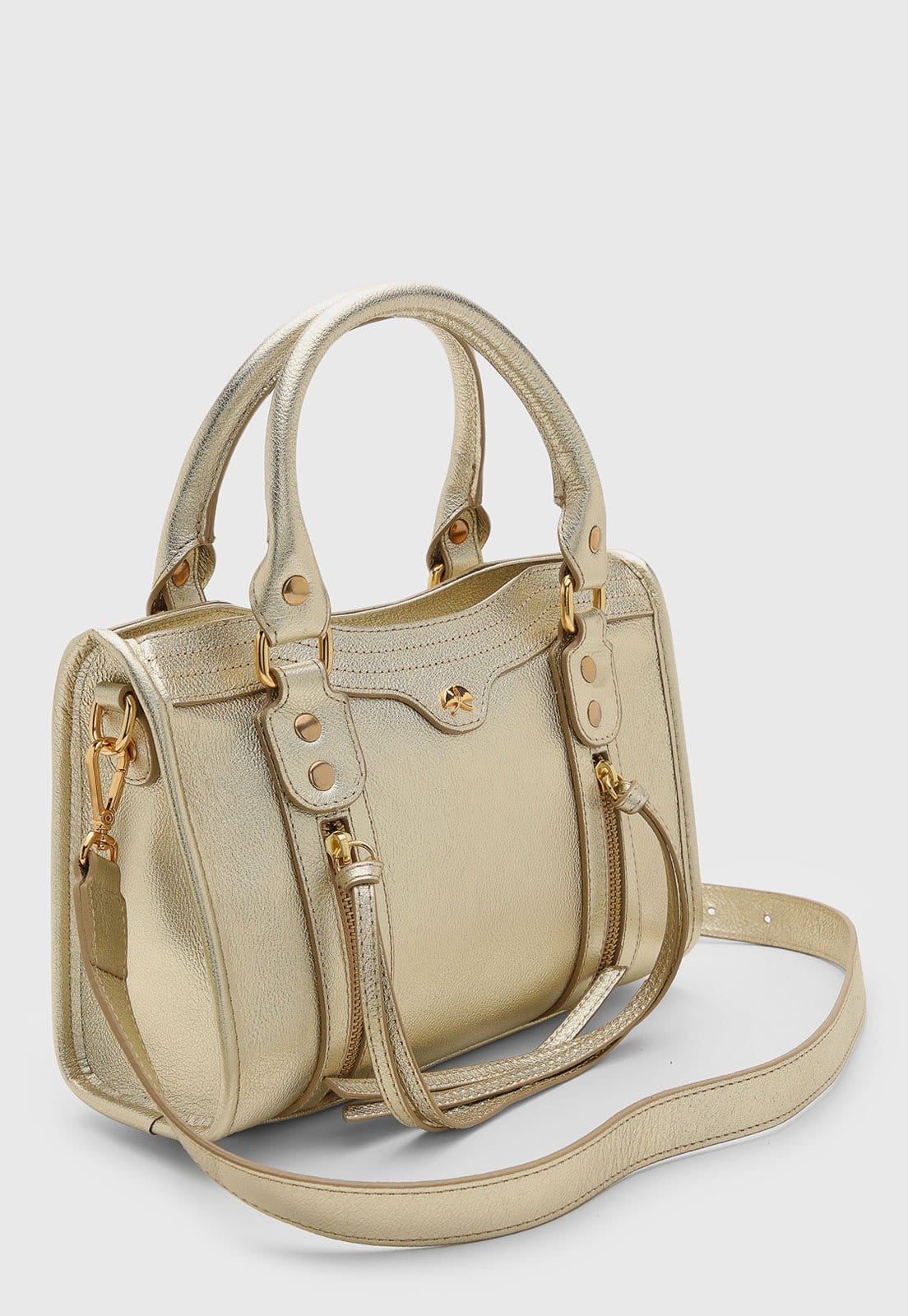 Vista 2 Bolsa Feminina Luiza Barcelos Média Metalizada Dourada Luiza Barcelos dourado