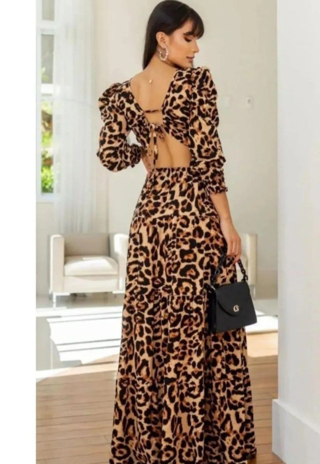 Vista 2 Vestido Manu Abertura Viscose Manga Longa Fucsia Cia do Vestido pink fucsia