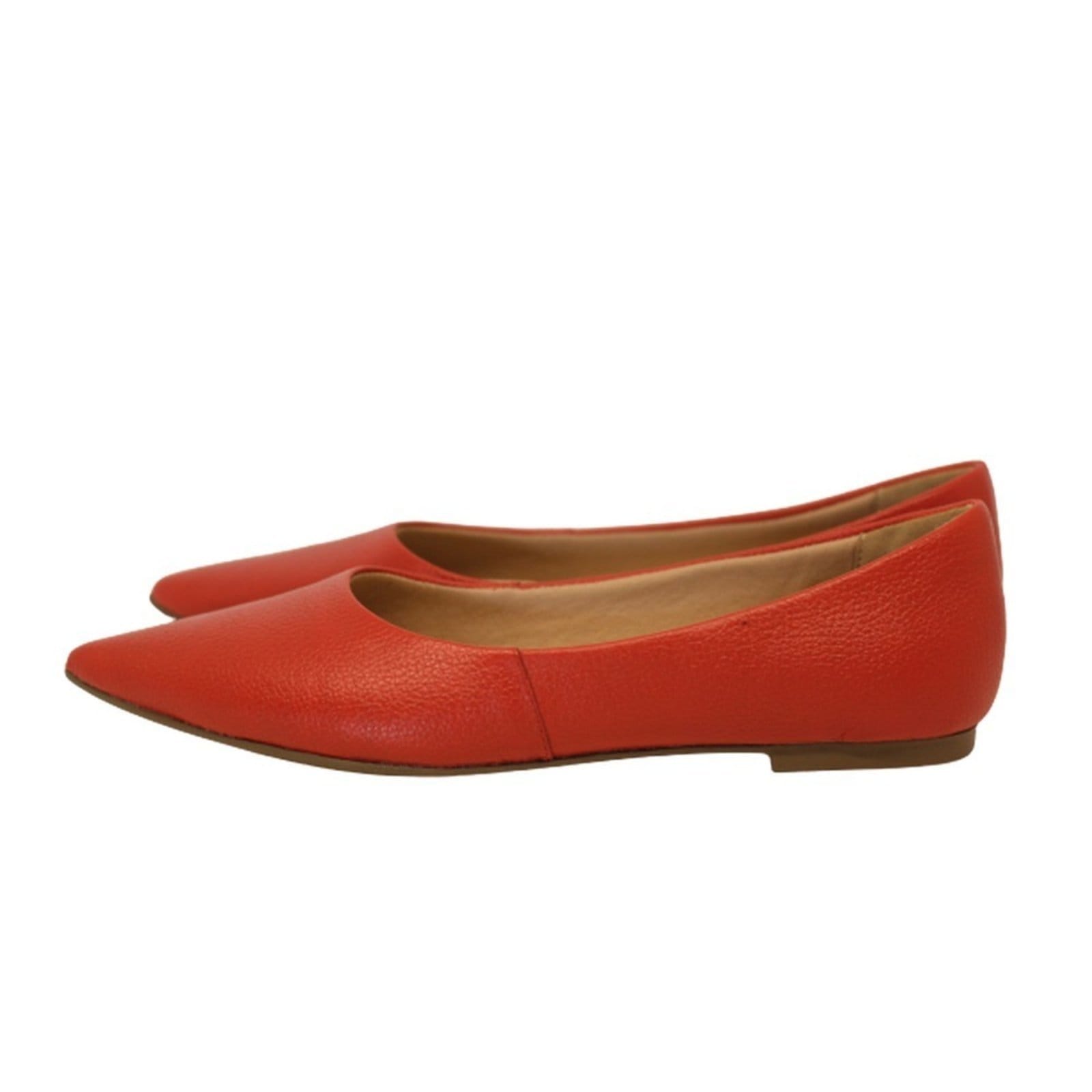 Sapatilha Feminina Bico Fino Em Couro Salto Baixo Vermelha