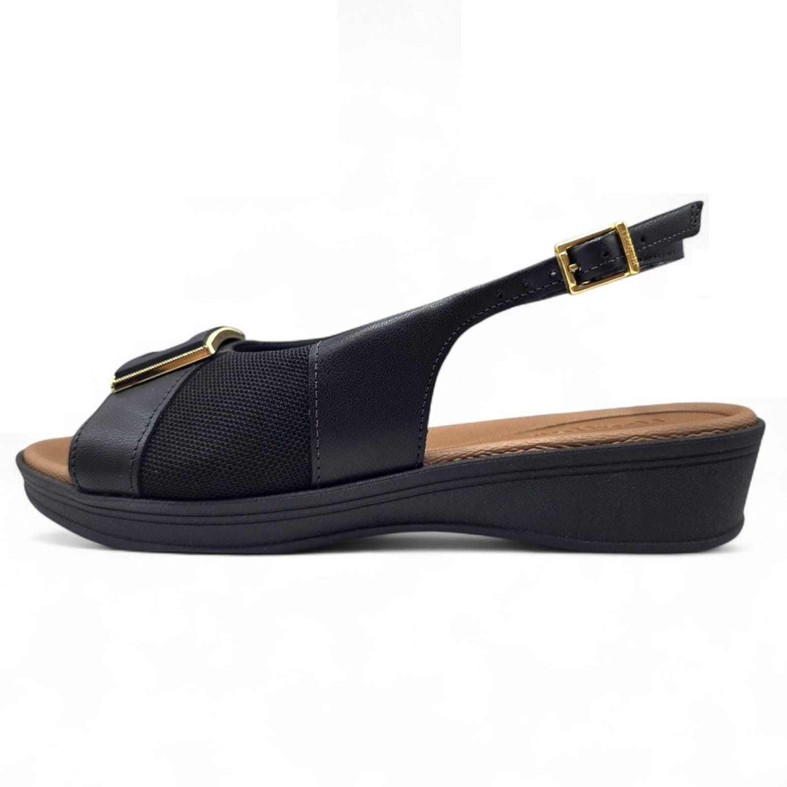 Sandália Usaflex Slingback Plataforma em Couro