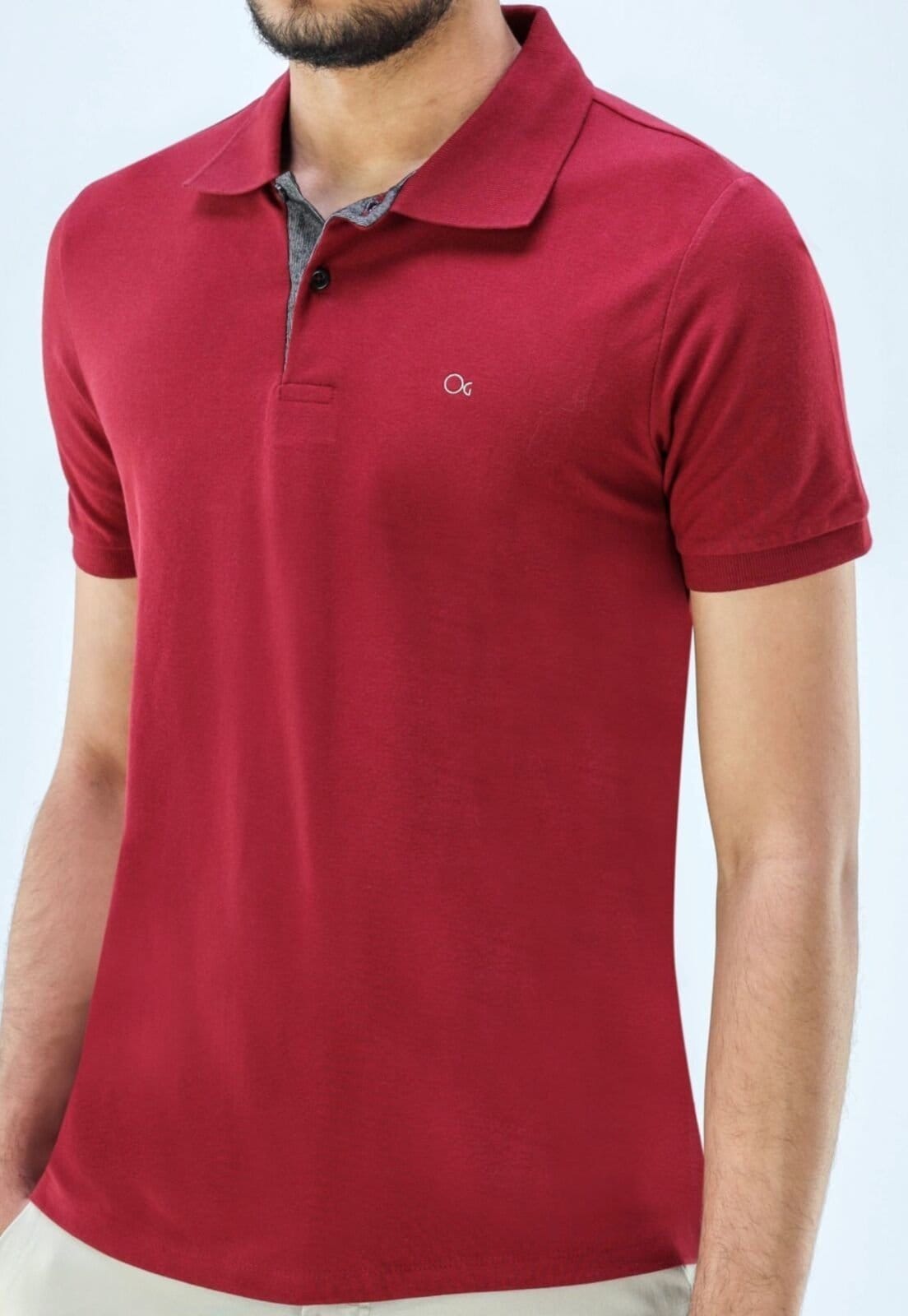 Vista 2 Camisa Polo Basica Ogochi Slim Fit Bordo Ogochi bordô