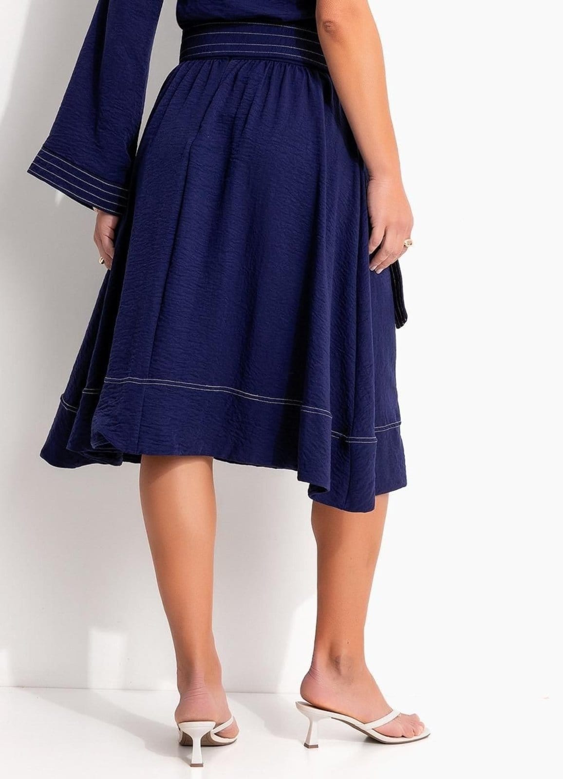 Vista 2 Saia Em Crepe Plano Quintess Quintess azul