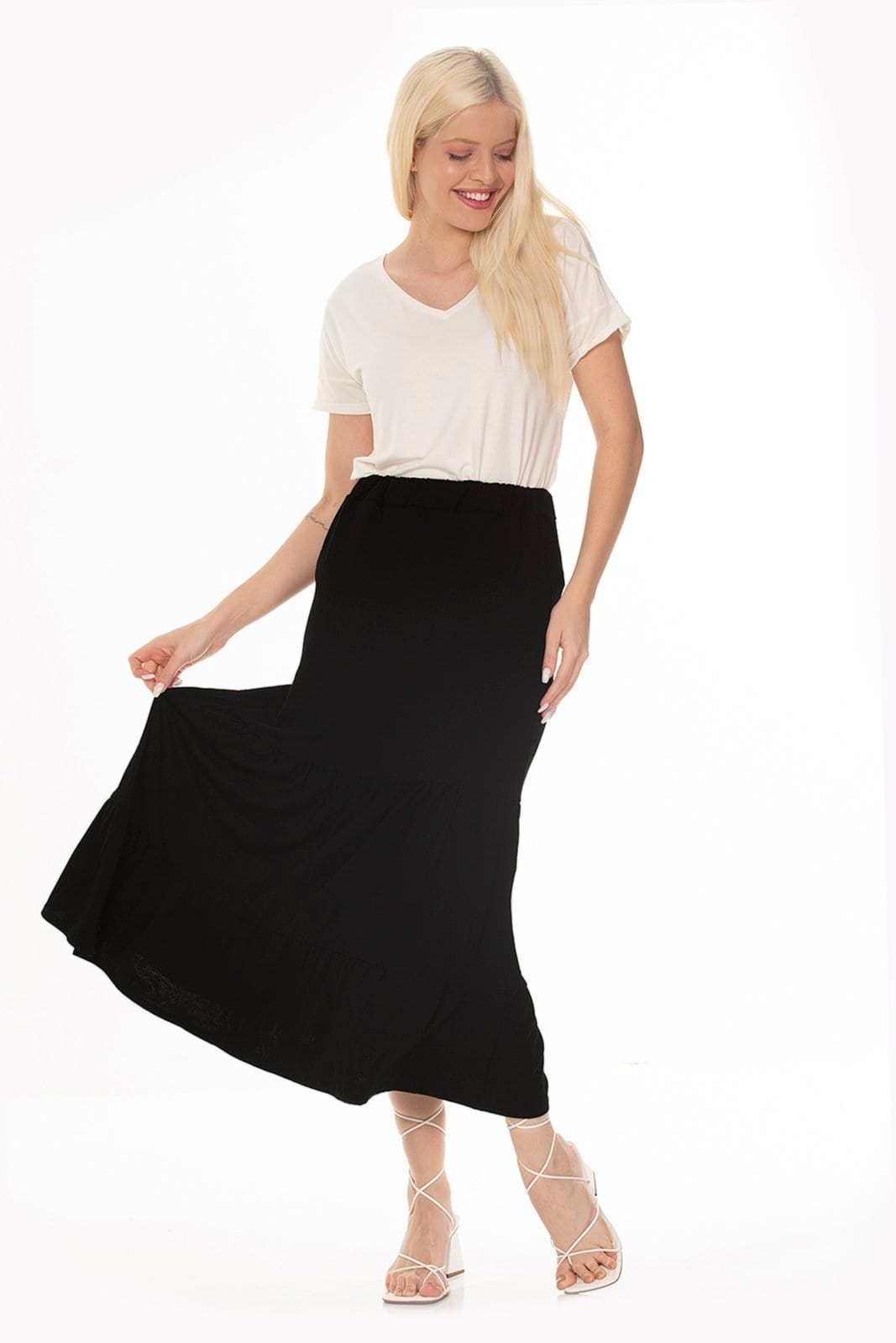 Saia Midi Malha Babados Zipituka 975