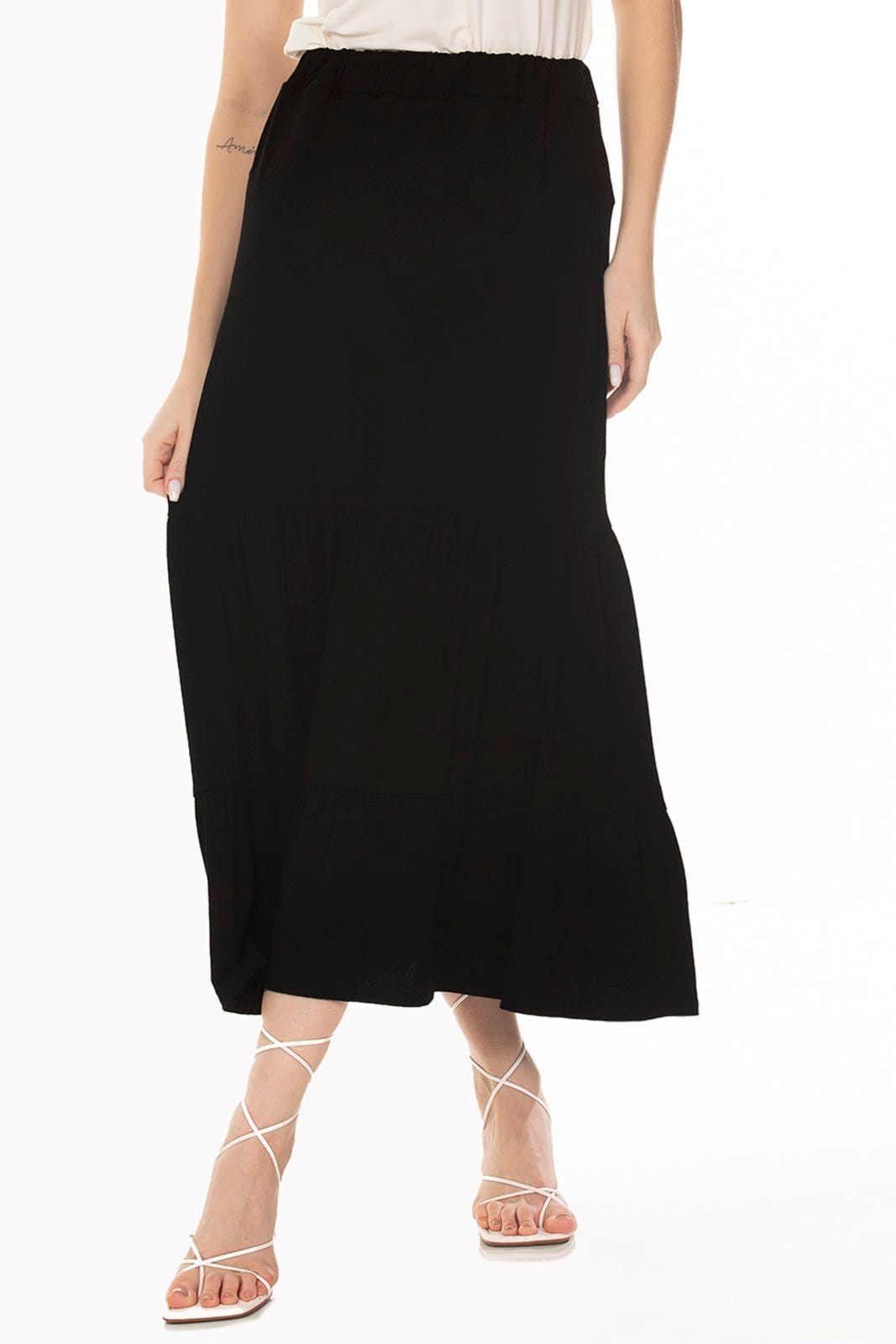 Vista 2 Saia Midi Malha Babados Zipituka 975 ZIPITUKA preto