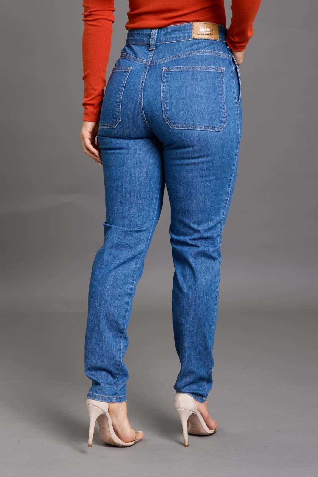 Vista 2 Calça Jeans Comfort Feminina com Detalhe em Costura Lemier Collection LEMIER azul