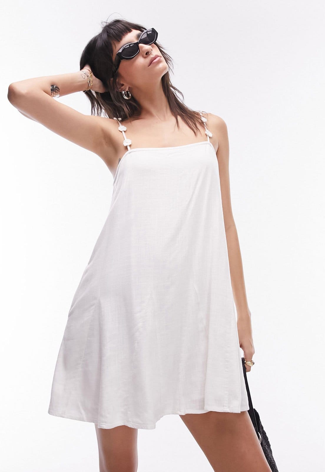Vista 2 Vestido TOPSHOP Curto Alça Flor Off-White Topshop off-white white