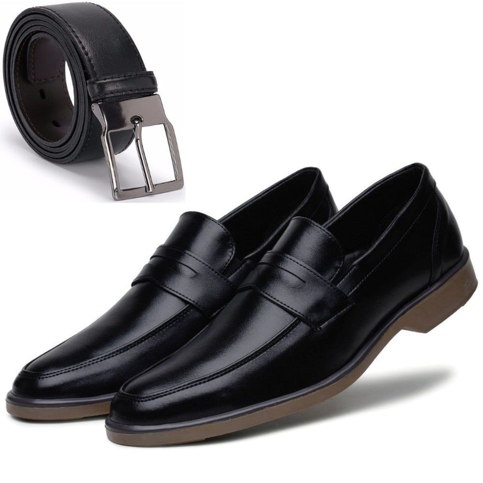 Kit Sapato Casual Social Solado Bicolor Com Cinto Dupla Face