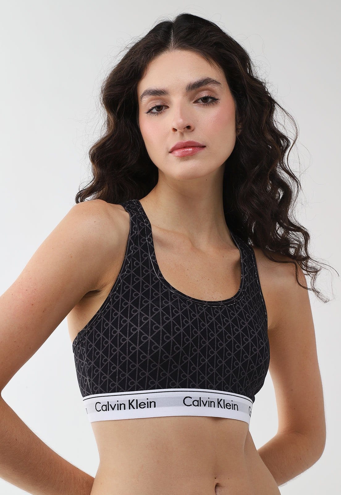 Vista principal Top Nadador Feminino Calvin Klein Modern Cotton Estampado Calvin Klein Underwear preto