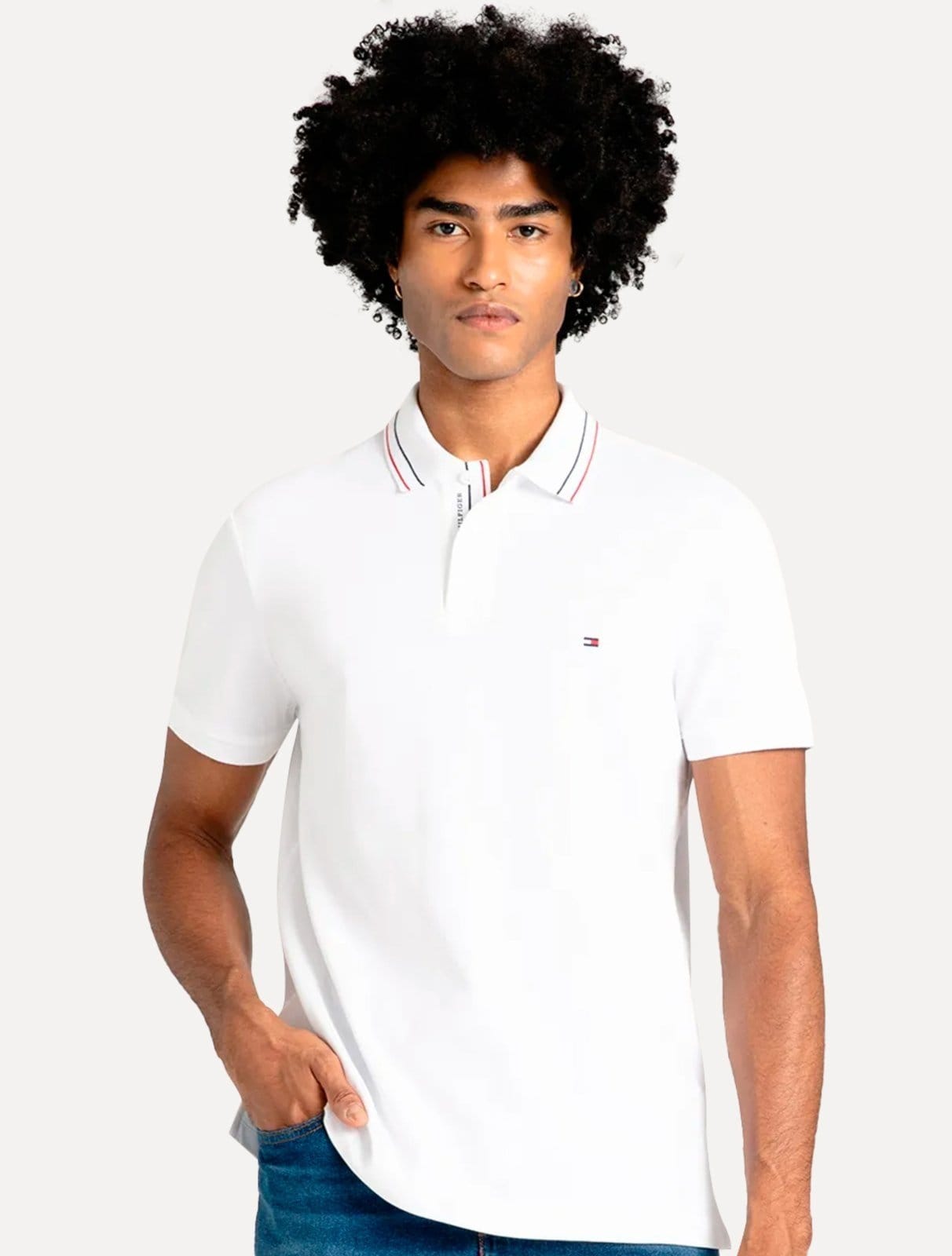 Polo Tommy Hilfiger Masculina Regular Placket Interest Branca